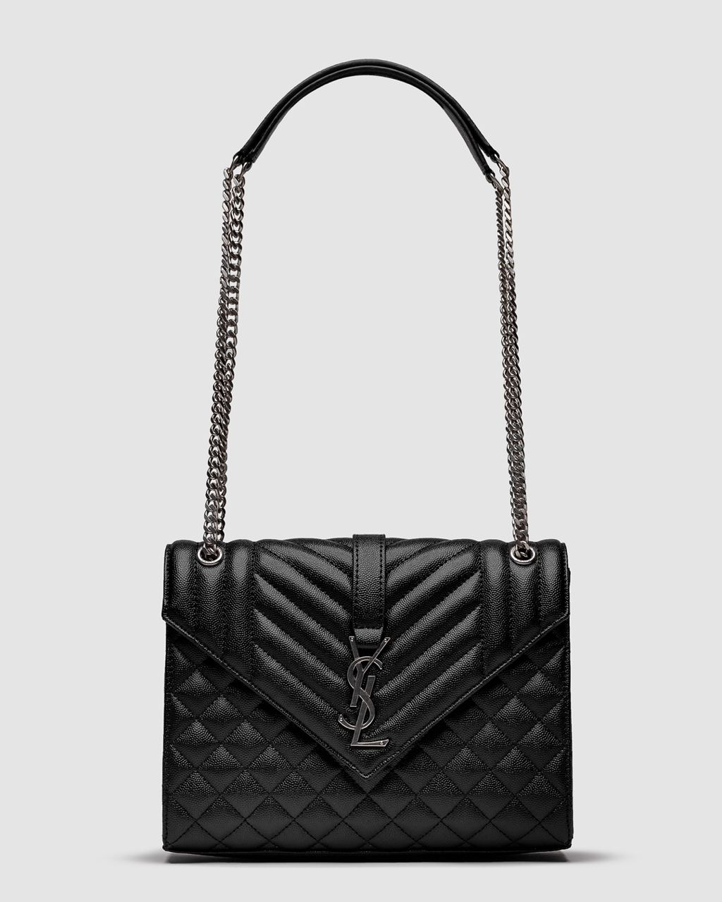 Saint Laurent Envelope Medium In Quilted Leather Silver - 3