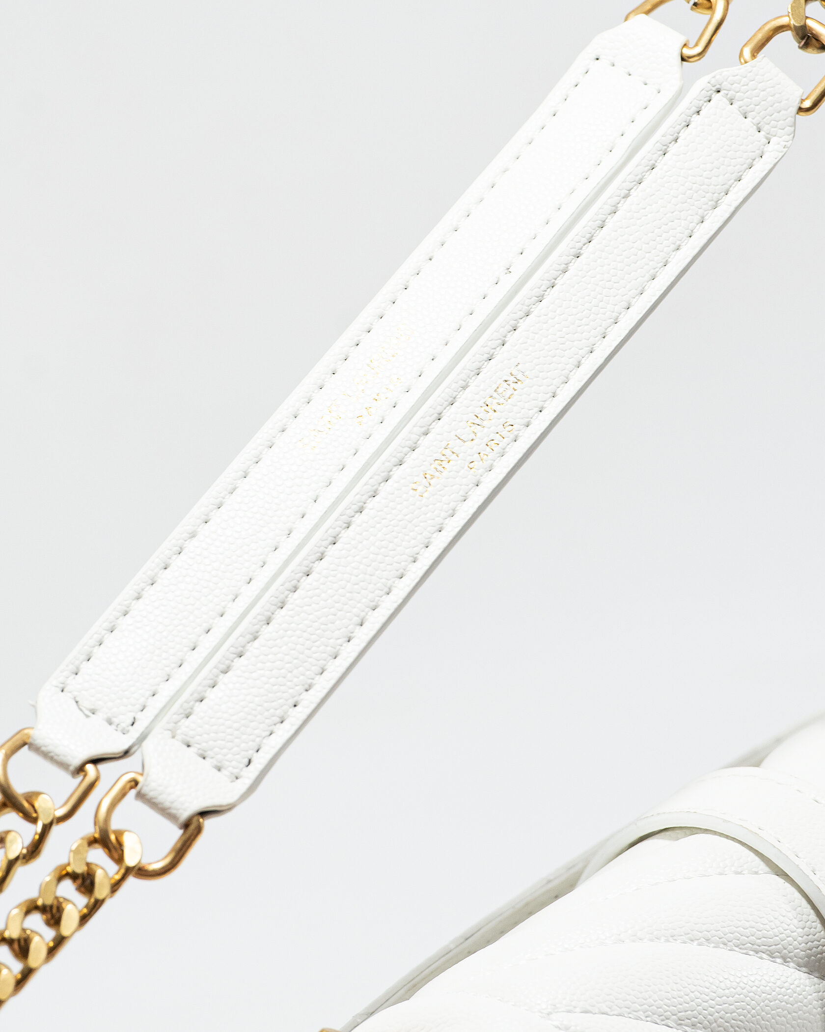 Saint Laurent Envelope Medium In Quilted Leather White/Gold - 13