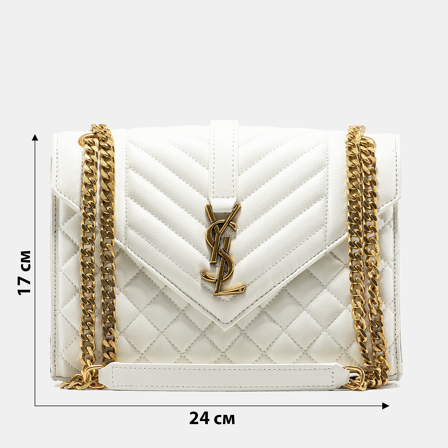 Saint Laurent Envelope Medium In Quilted Leather White/Gold - 3