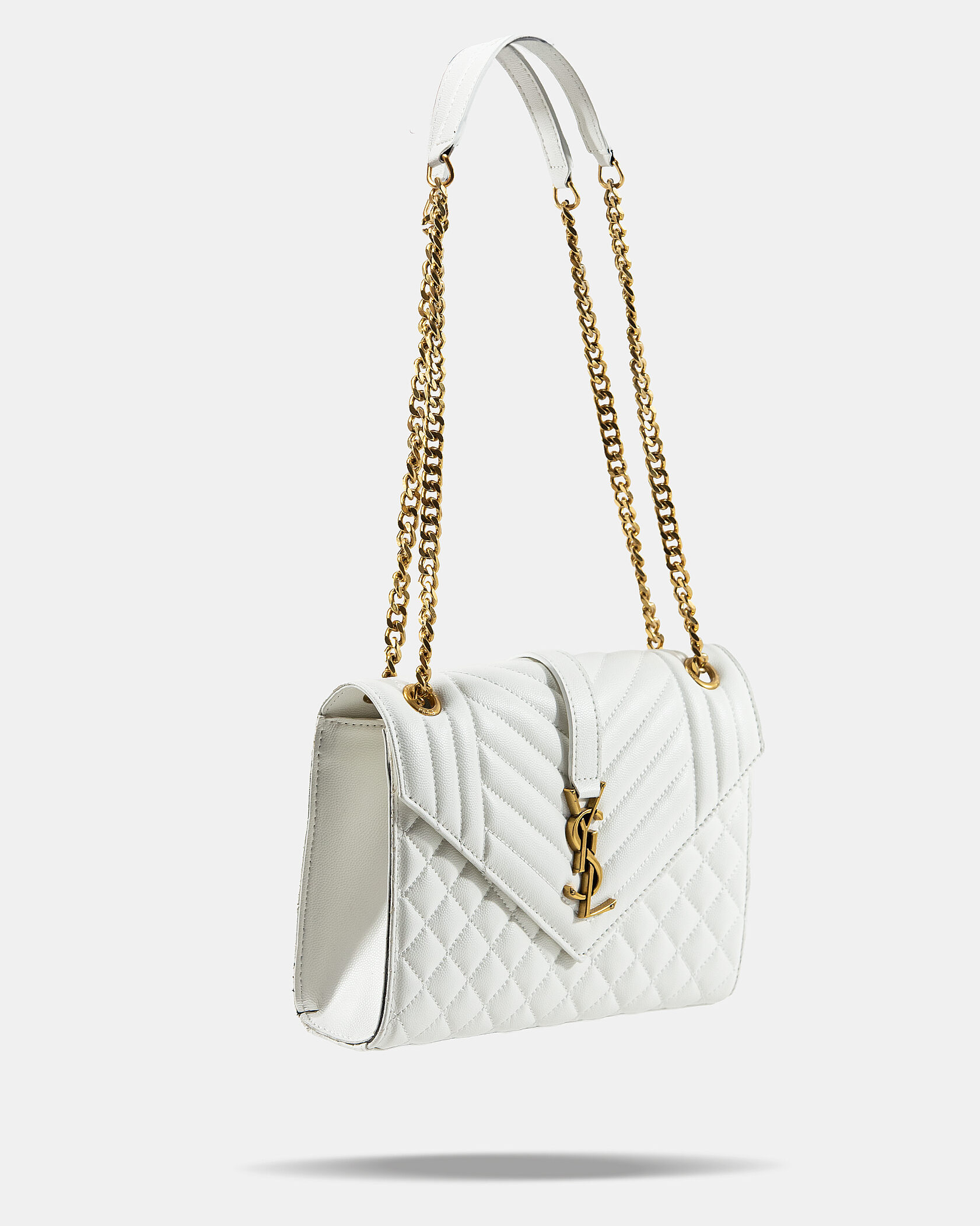 Saint Laurent Envelope Medium In Quilted Leather White/Gold - 5