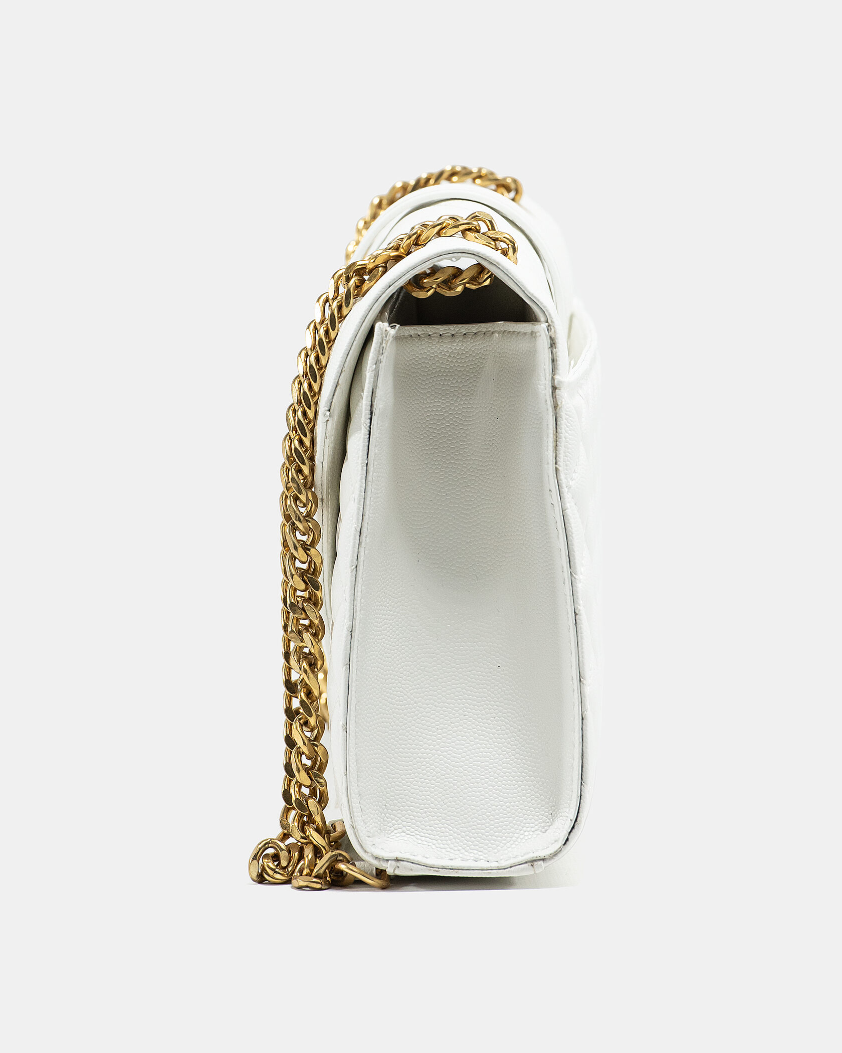 Saint Laurent Envelope Medium In Quilted Leather White/Gold - 8