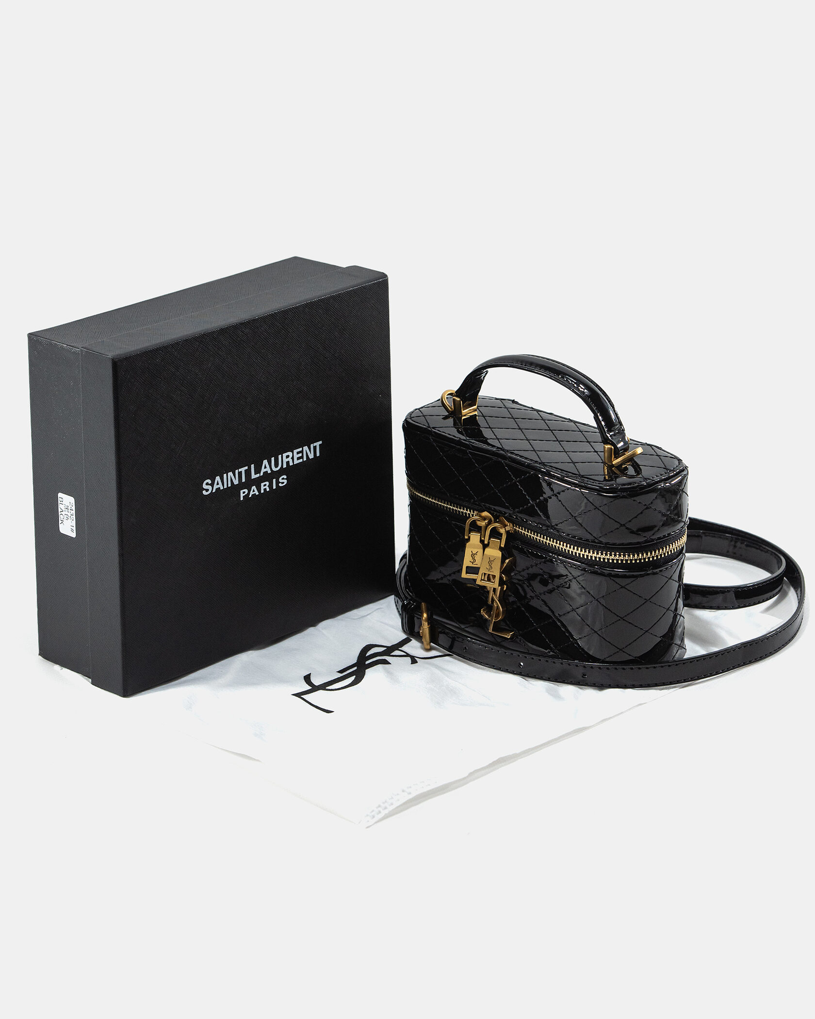 Saint Laurent Gaby Vanity Lacquered Leather Shoulder Bag Black - 2