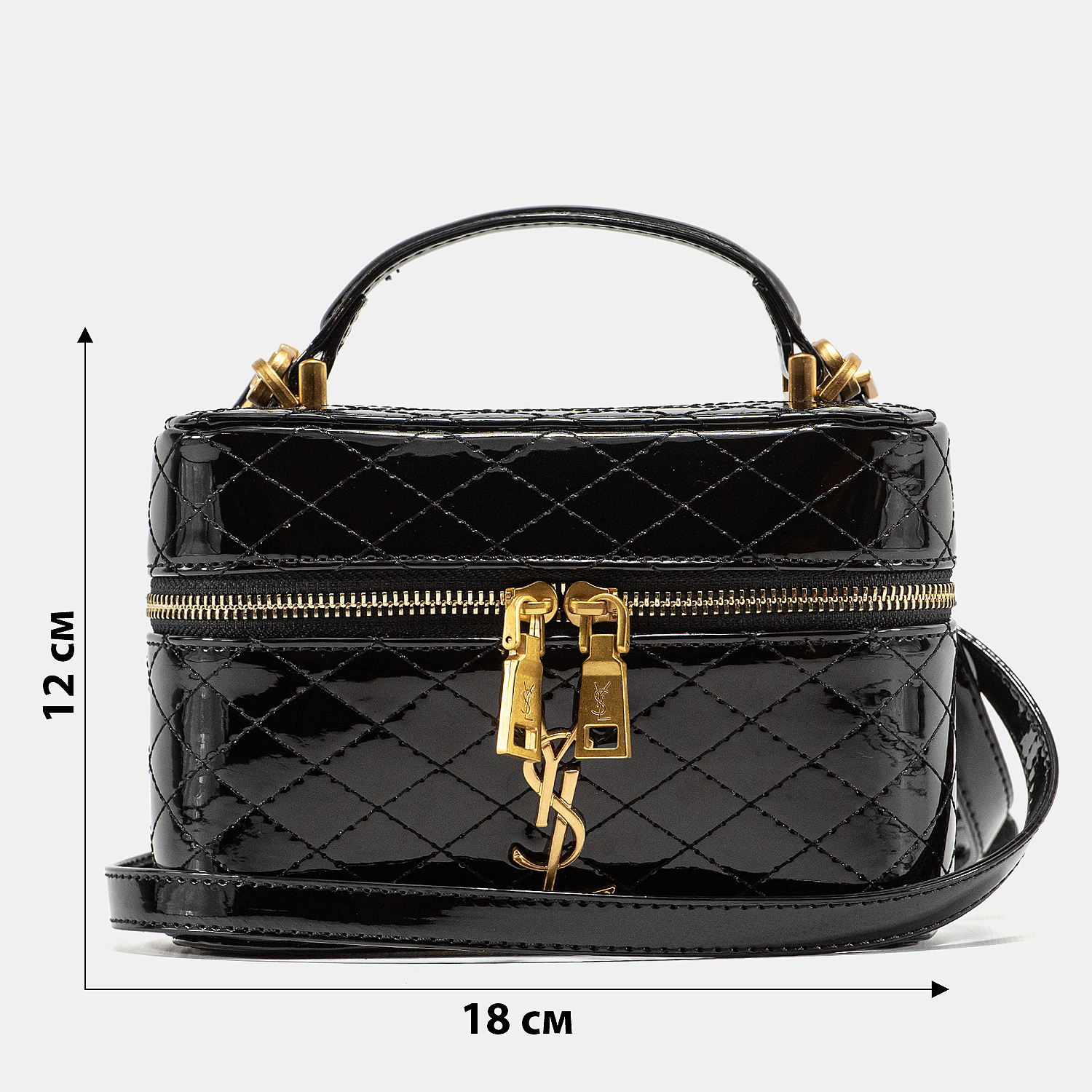 Saint Laurent Gaby Vanity Lacquered Leather Shoulder Bag Black - 3