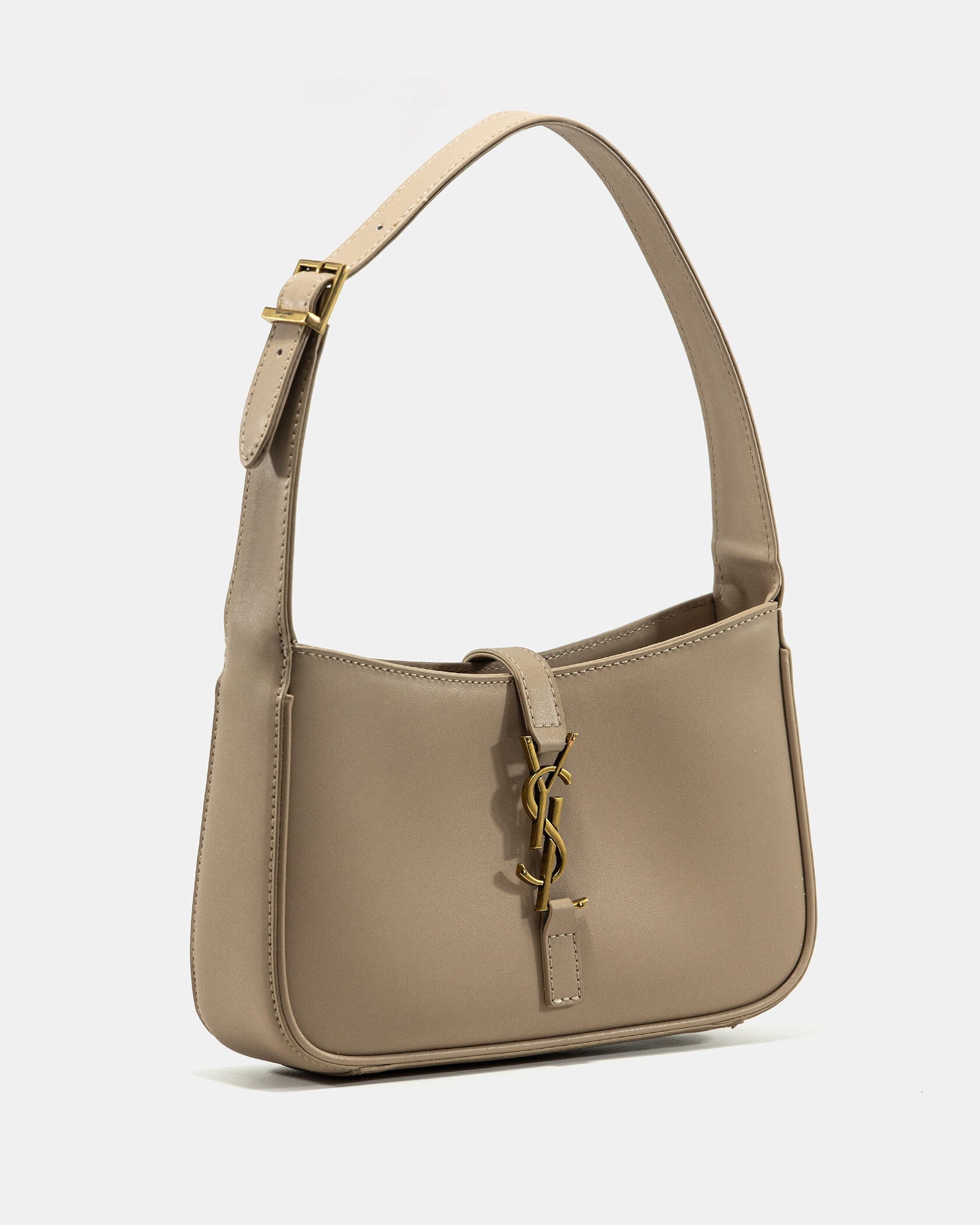 Saint Laurent Hobo Le 5 A 7 Leather Shoulder Bag in Beige/Gold - 4