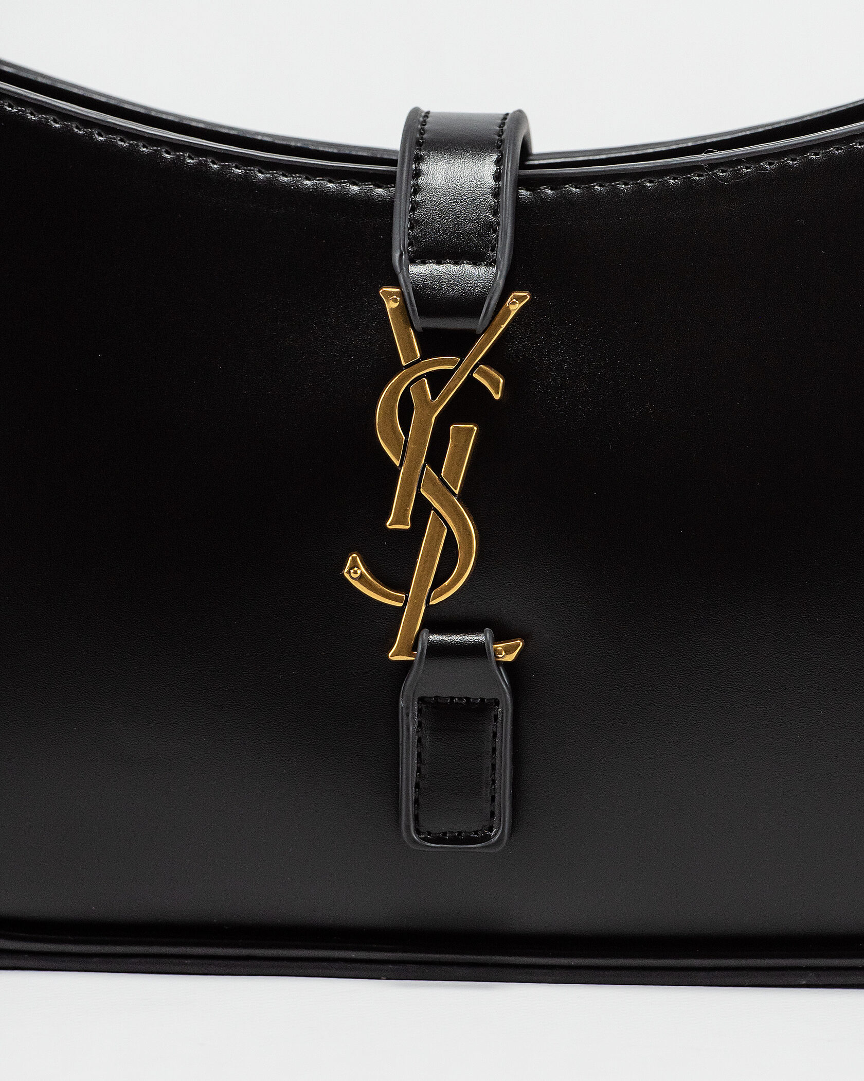 Saint Laurent Hobo Le 5 A 7 Leather Shoulder Bag in Black/Gold - 6