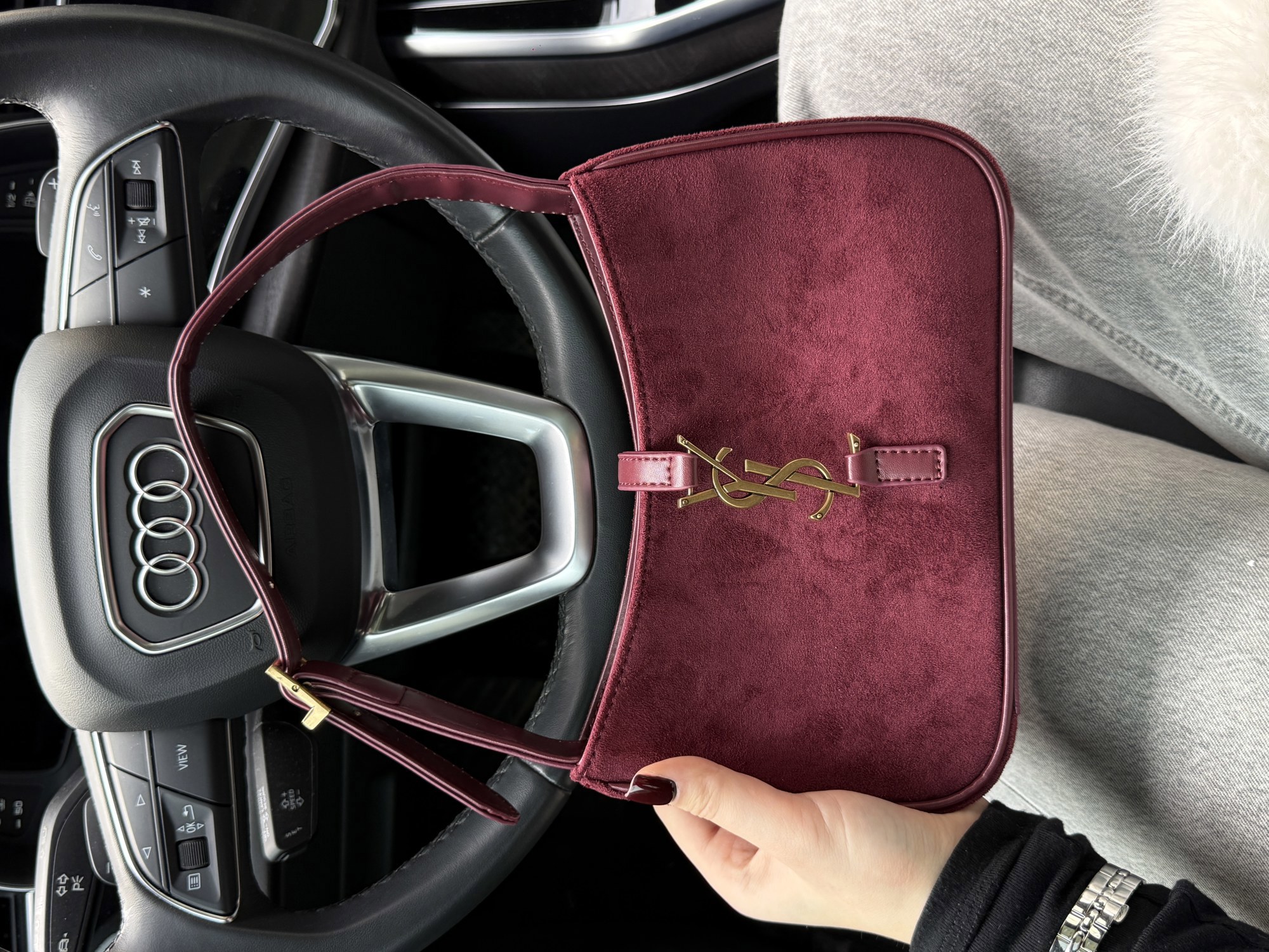 Saint Laurent Hobo Le 5 A 7 Shoulder Bag Dark Red Wine - 14