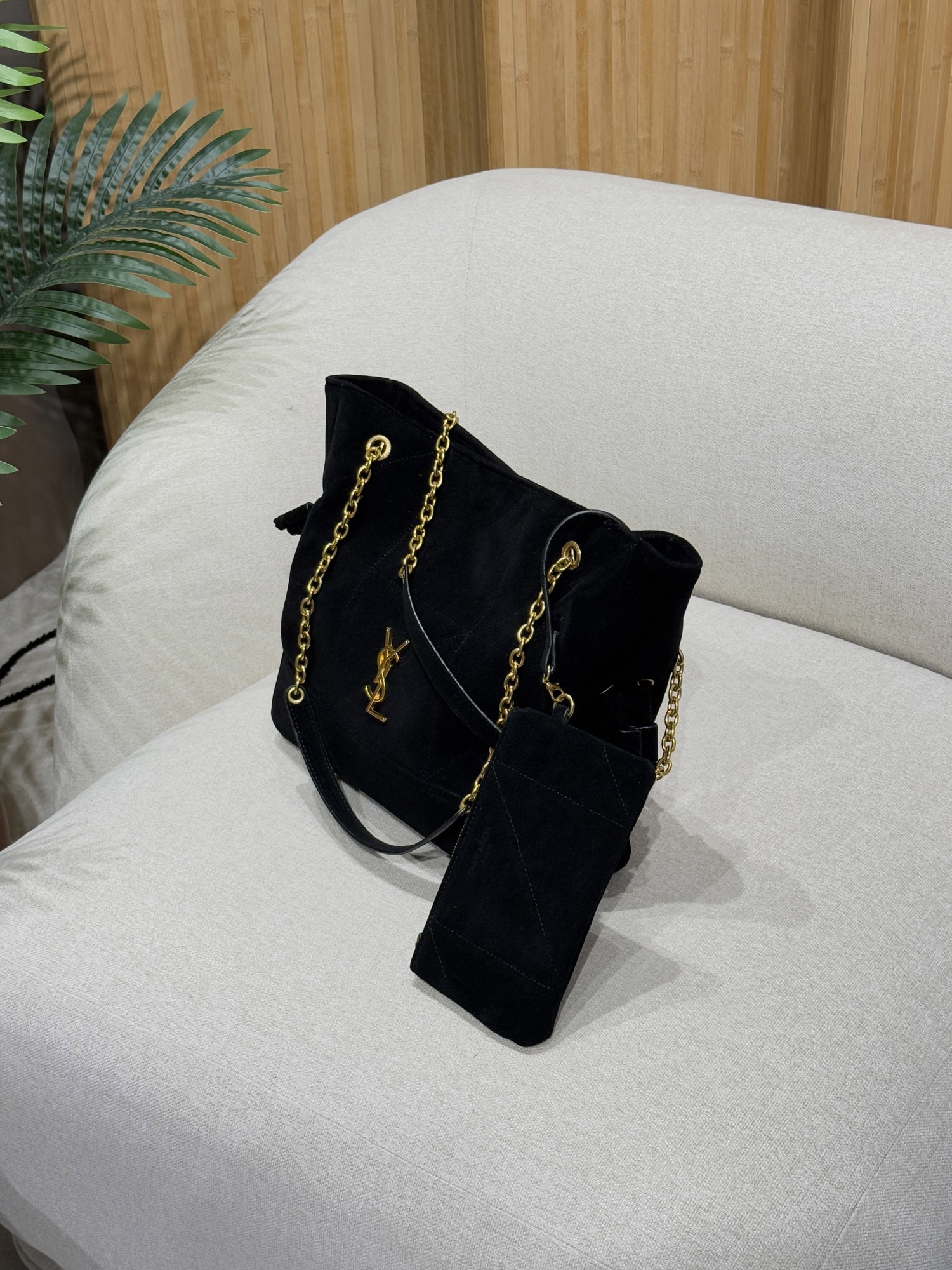 Saint Laurent Jamie Shopping in Suede Black - 15