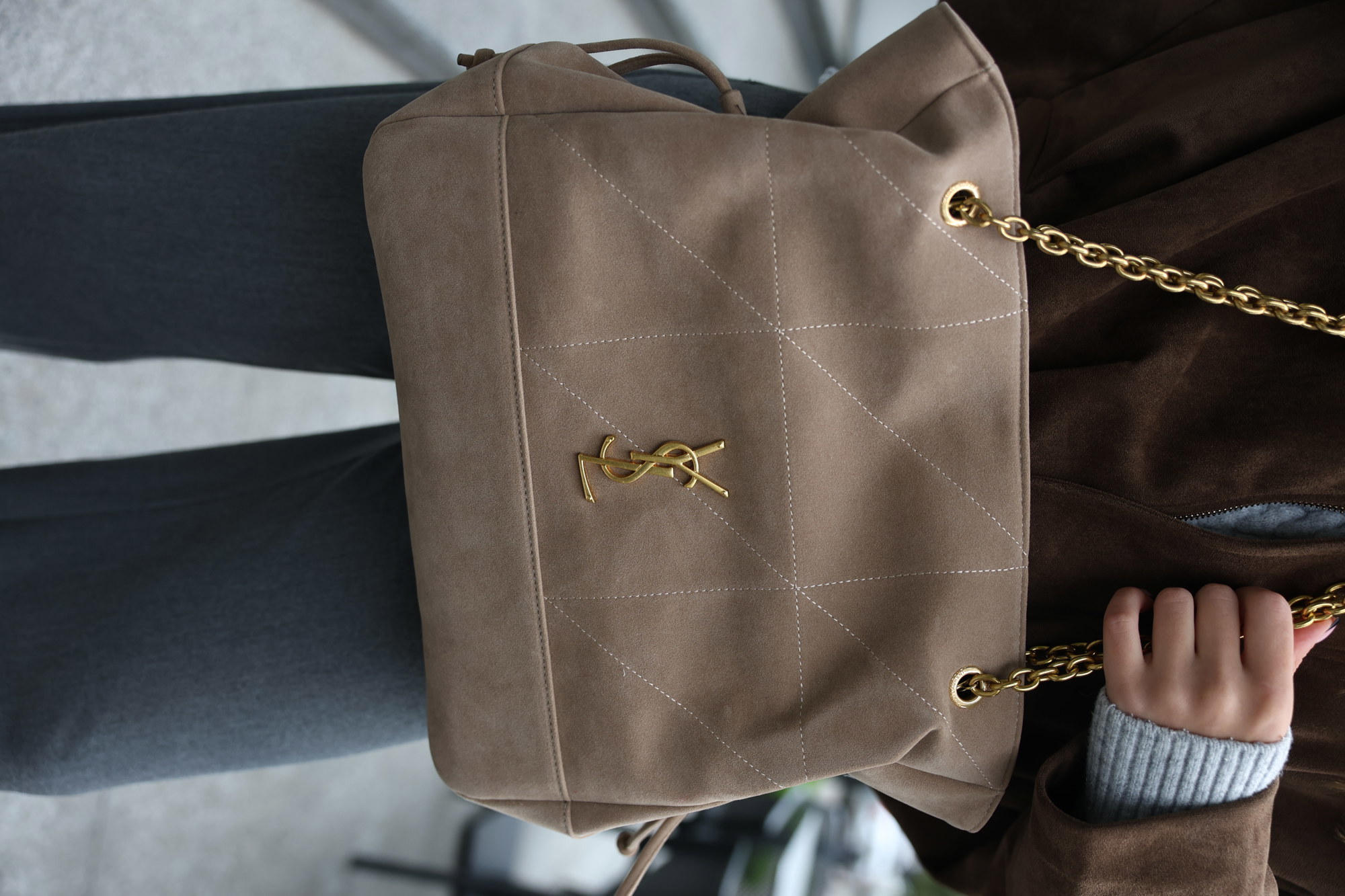 Saint Laurent Jamie Shopping in Suede Golden Leaf - 13