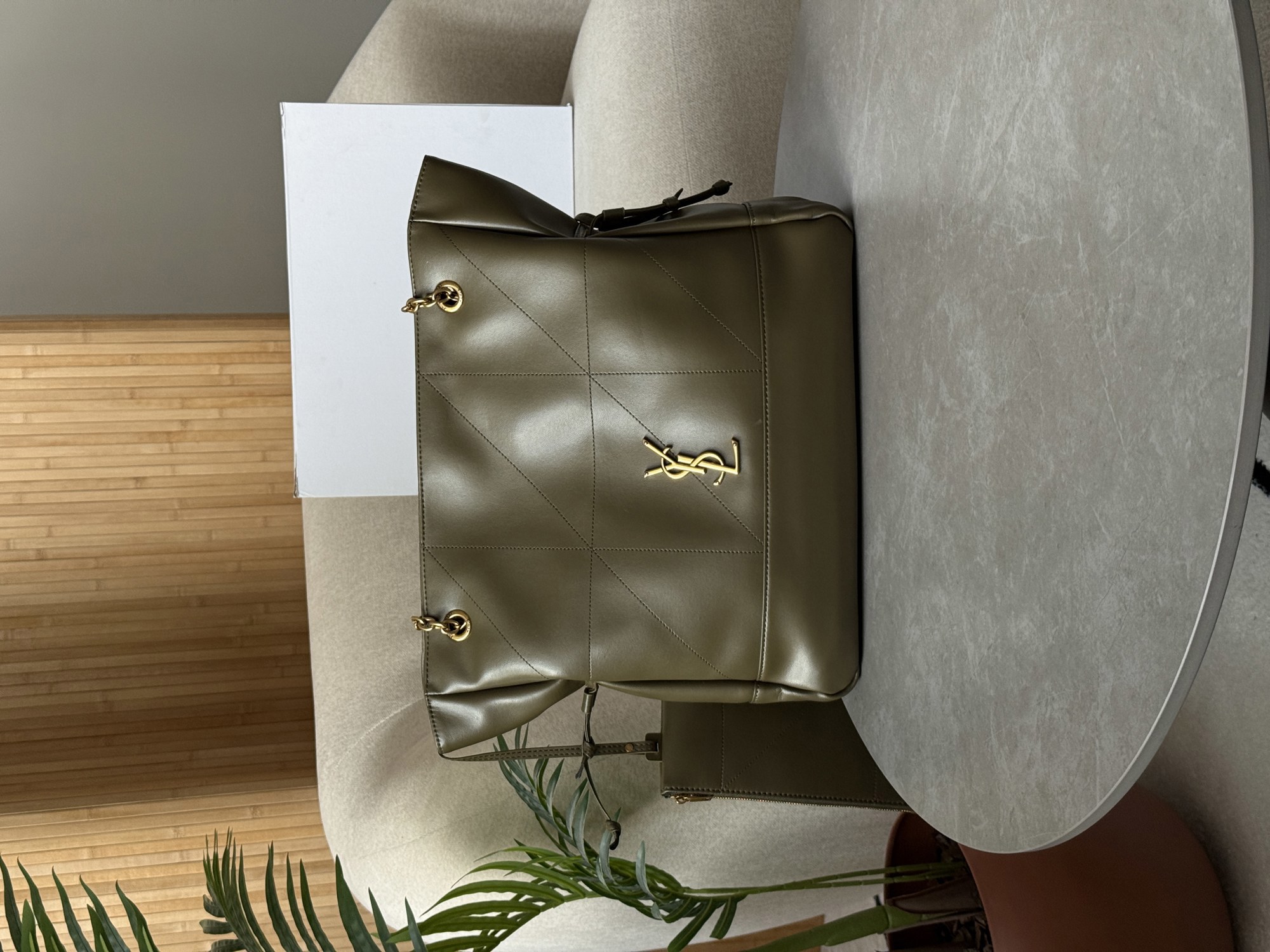 Saint Laurent Jamie Shopping Leather Tote Bag Light Musk - 12