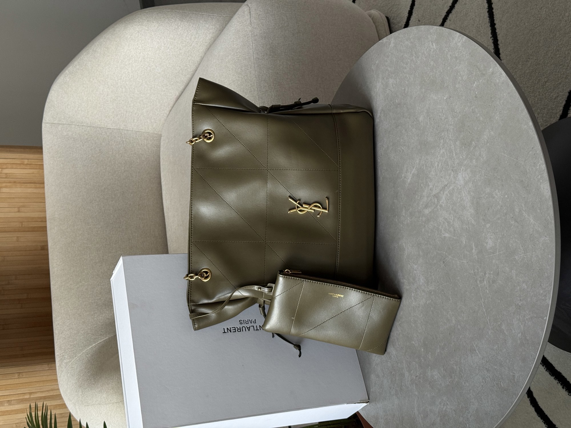 Saint Laurent Jamie Shopping Leather Tote Bag Light Musk - 11