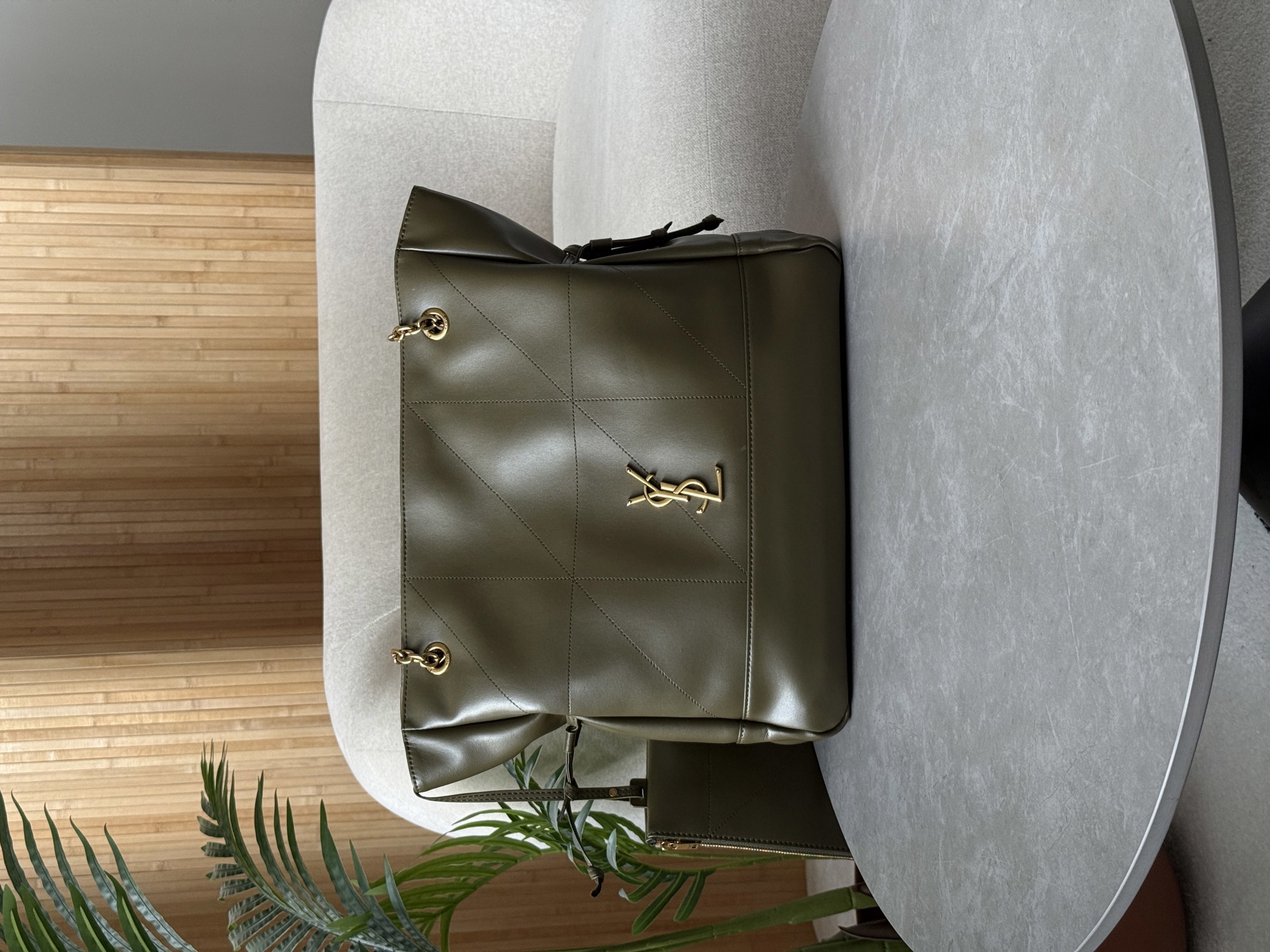 Saint Laurent Jamie Shopping Leather Tote Bag Light Musk - 13