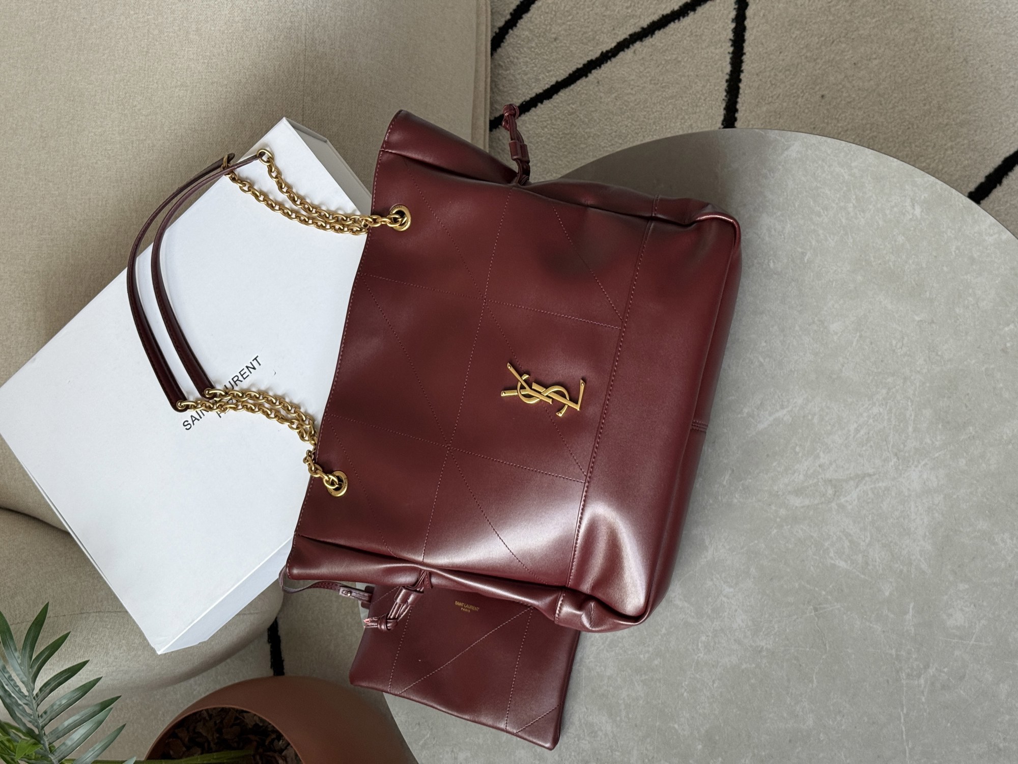 Saint Laurent Jamie Shopping Leather Tote Bag Rouge Merlot - 15