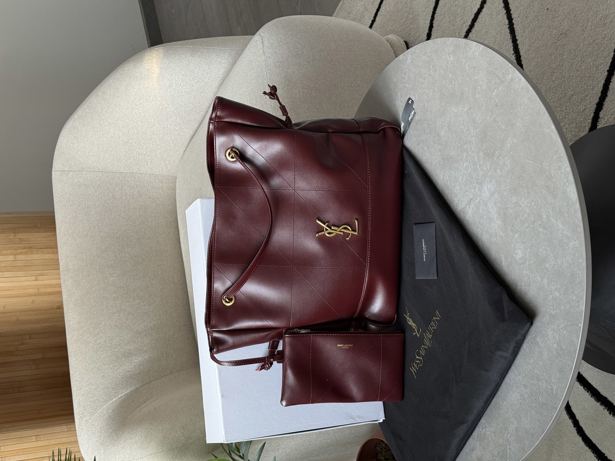 Saint Laurent Jamie Shopping Leather Tote Bag Rouge Merlot - 11