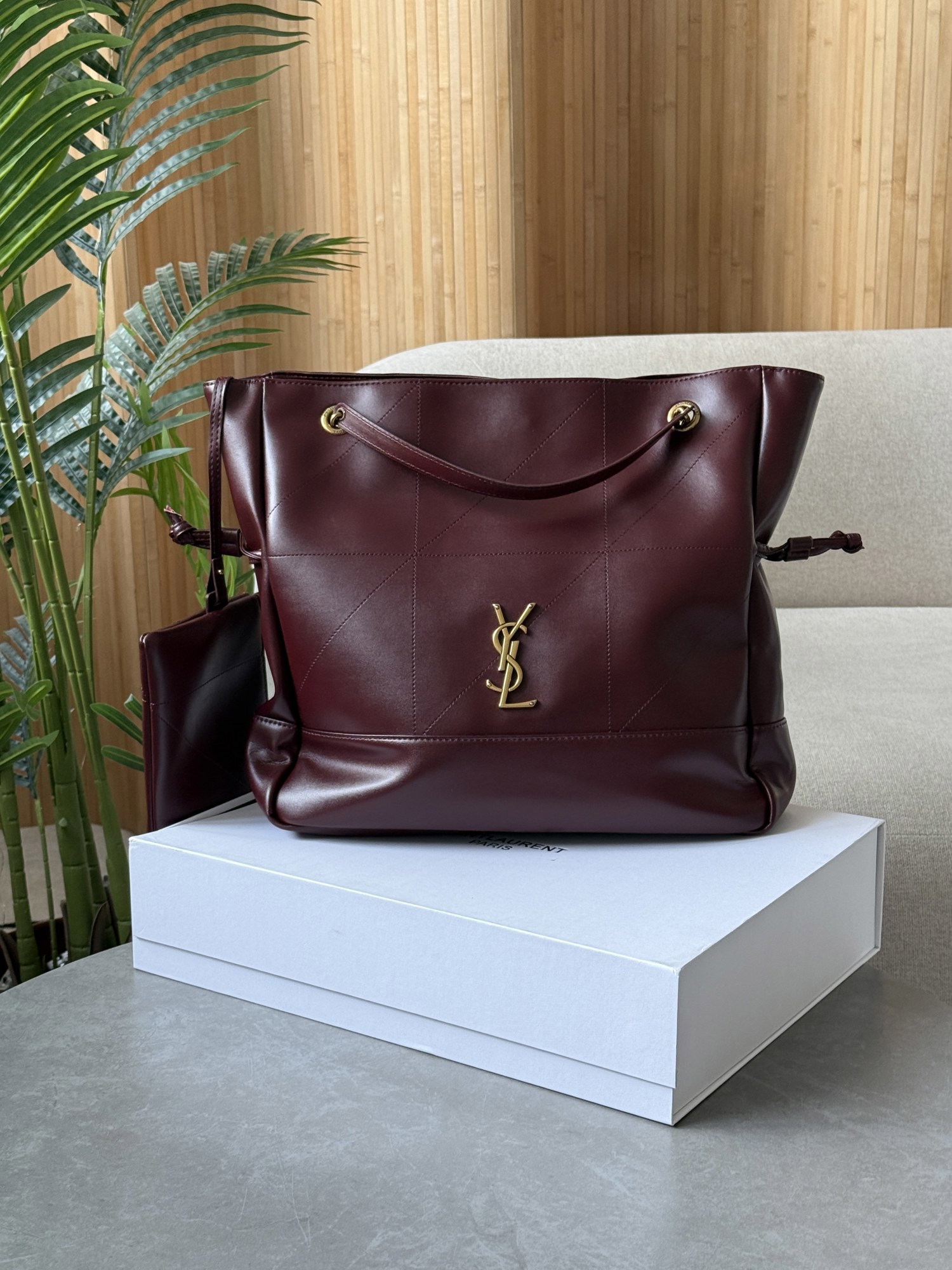 Saint Laurent Jamie Shopping Leather Tote Bag Rouge Merlot - 14
