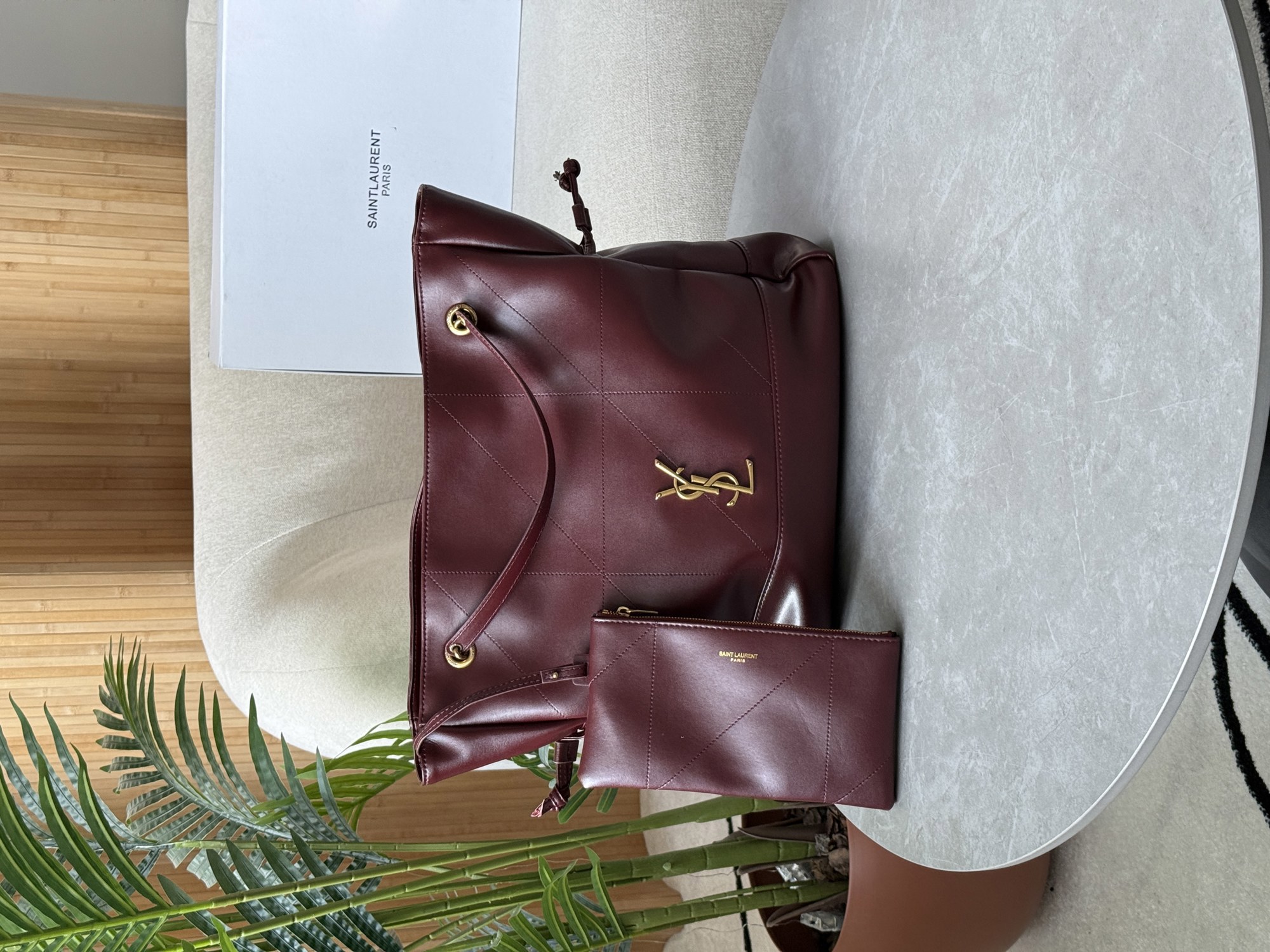 Saint Laurent Jamie Shopping Leather Tote Bag Rouge Merlot - 13