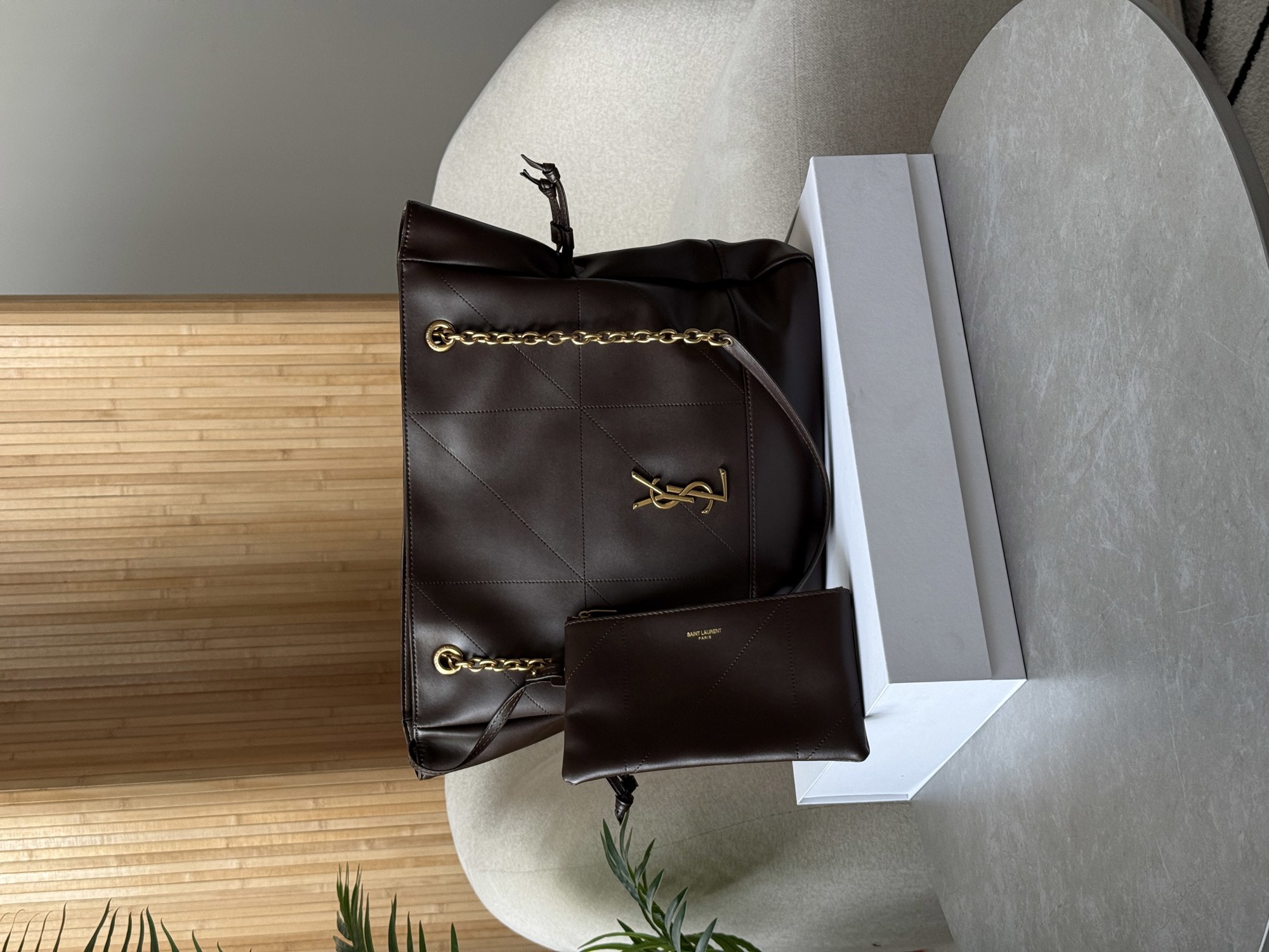 Saint Laurent Jamie Shopping Leather Tote Bag Urban Grey - 15