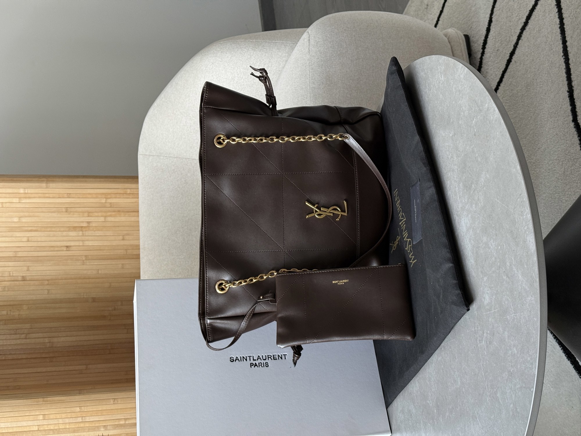Saint Laurent Jamie Shopping Leather Tote Bag Urban Grey - 12