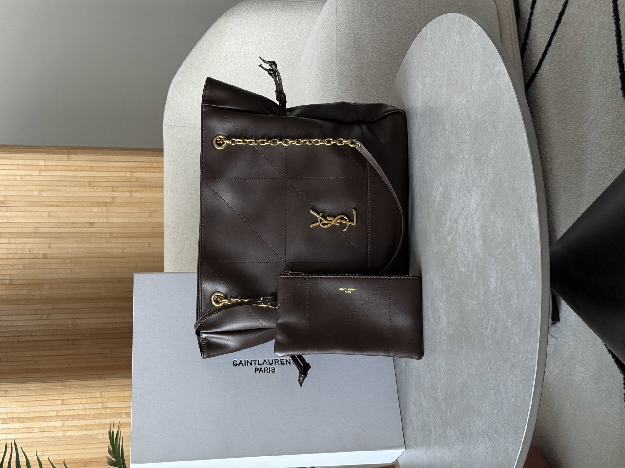 Saint Laurent Jamie Shopping Leather Tote Bag Urban Grey - 13