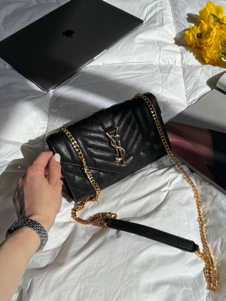 Saint Laurent Leather Envelope Chain Bag - 5