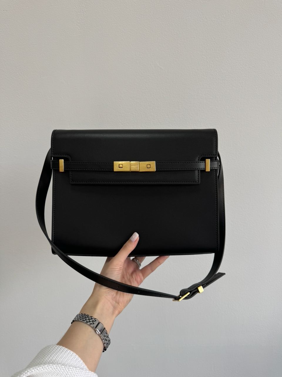 Saint Laurent Manhattan Large Leather Shoulder Bag Black - 13