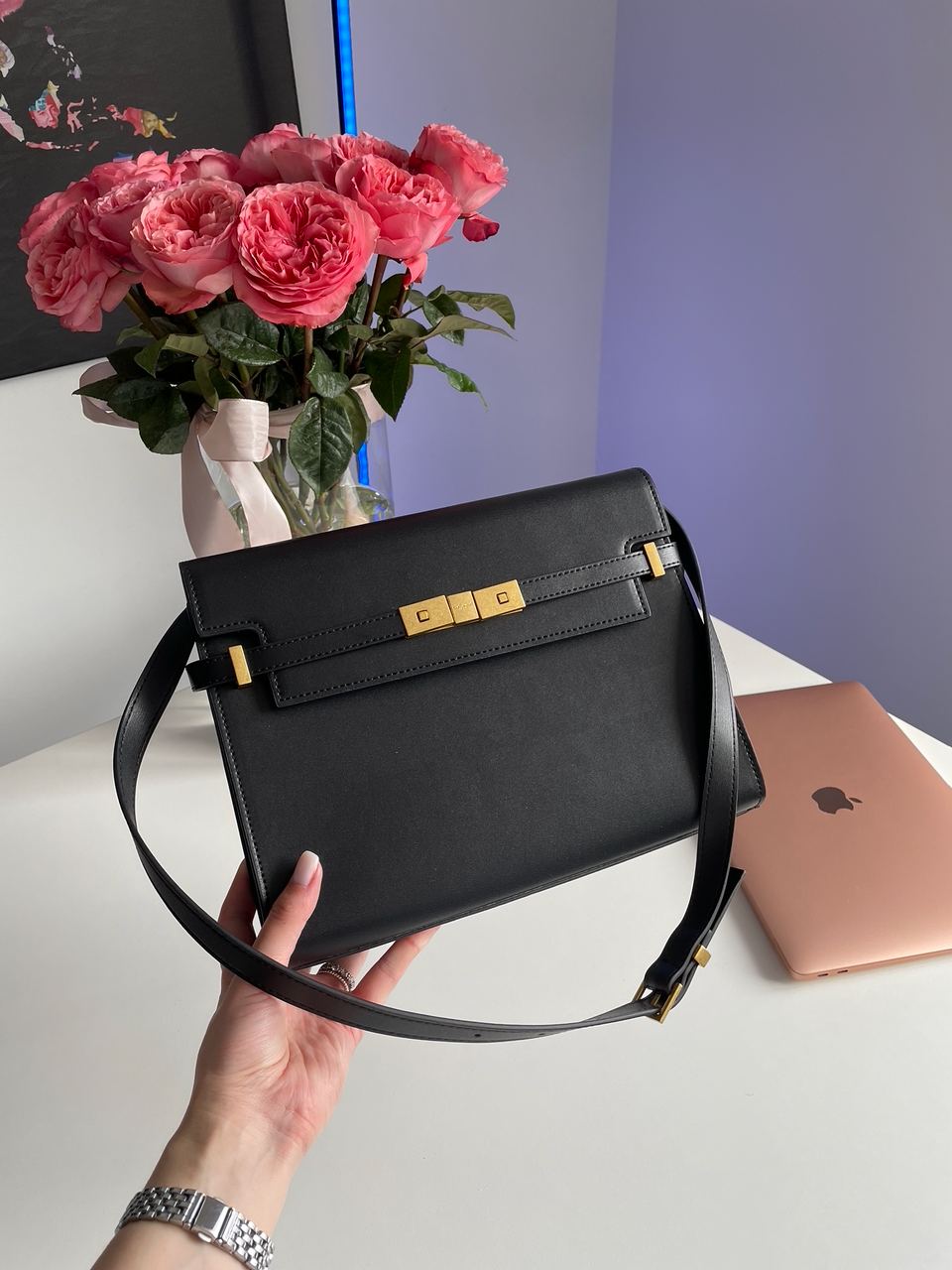 Saint Laurent Manhattan Large Leather Shoulder Bag Black - 5