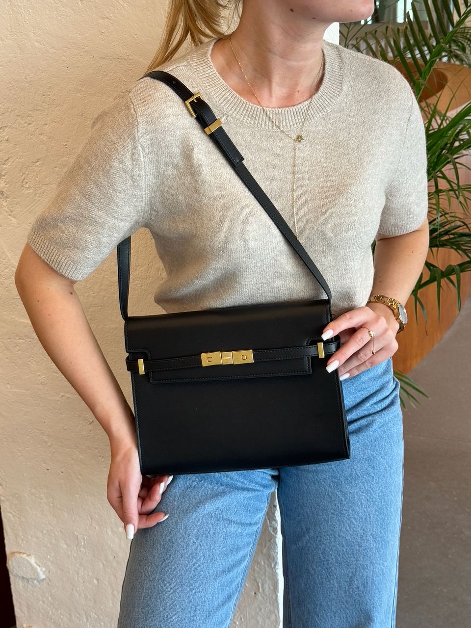 Saint Laurent Manhattan Large Leather Shoulder Bag Black - 9