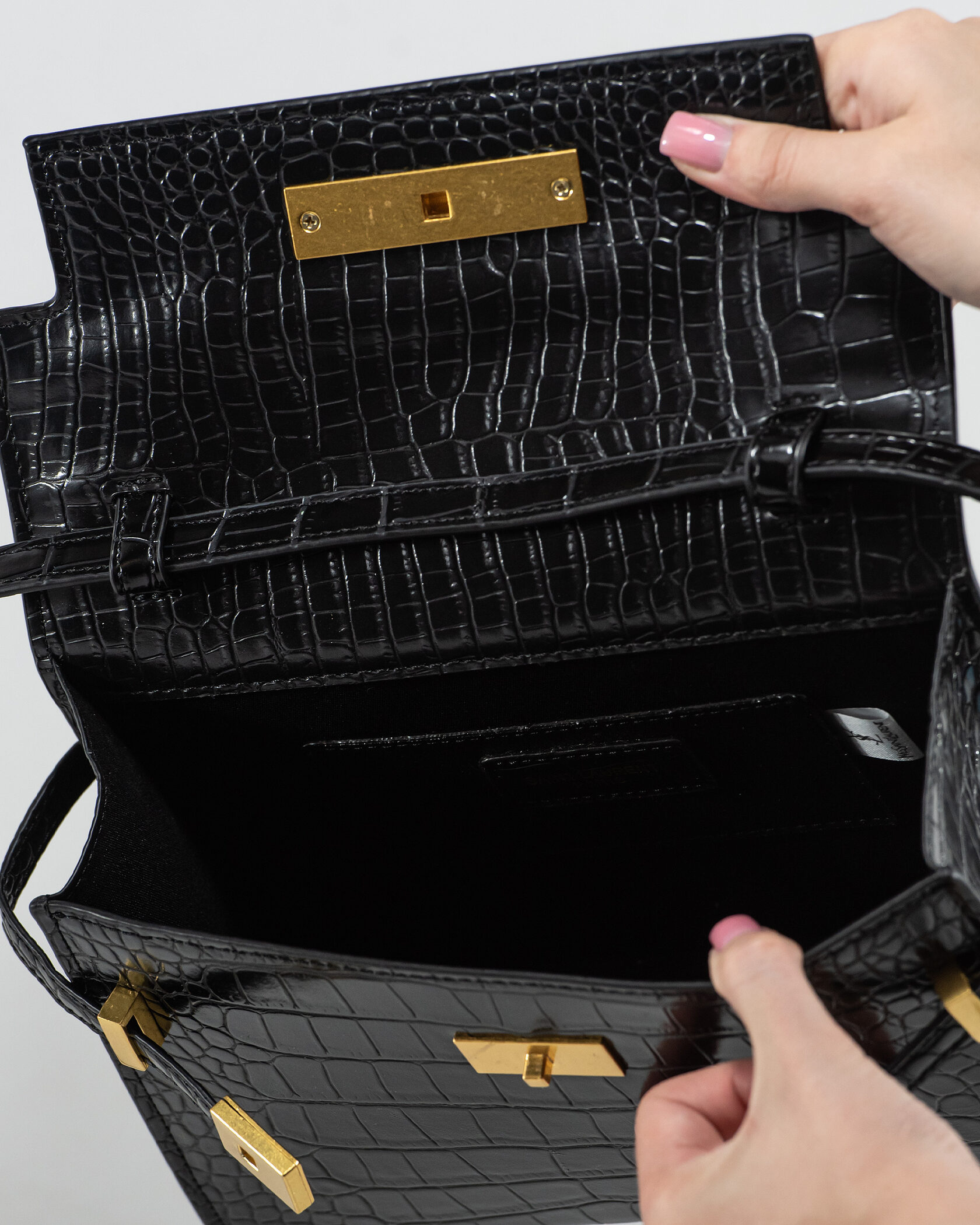 Saint Laurent Manhattan Leather Shoulder Bag Black Snake Skin - 13