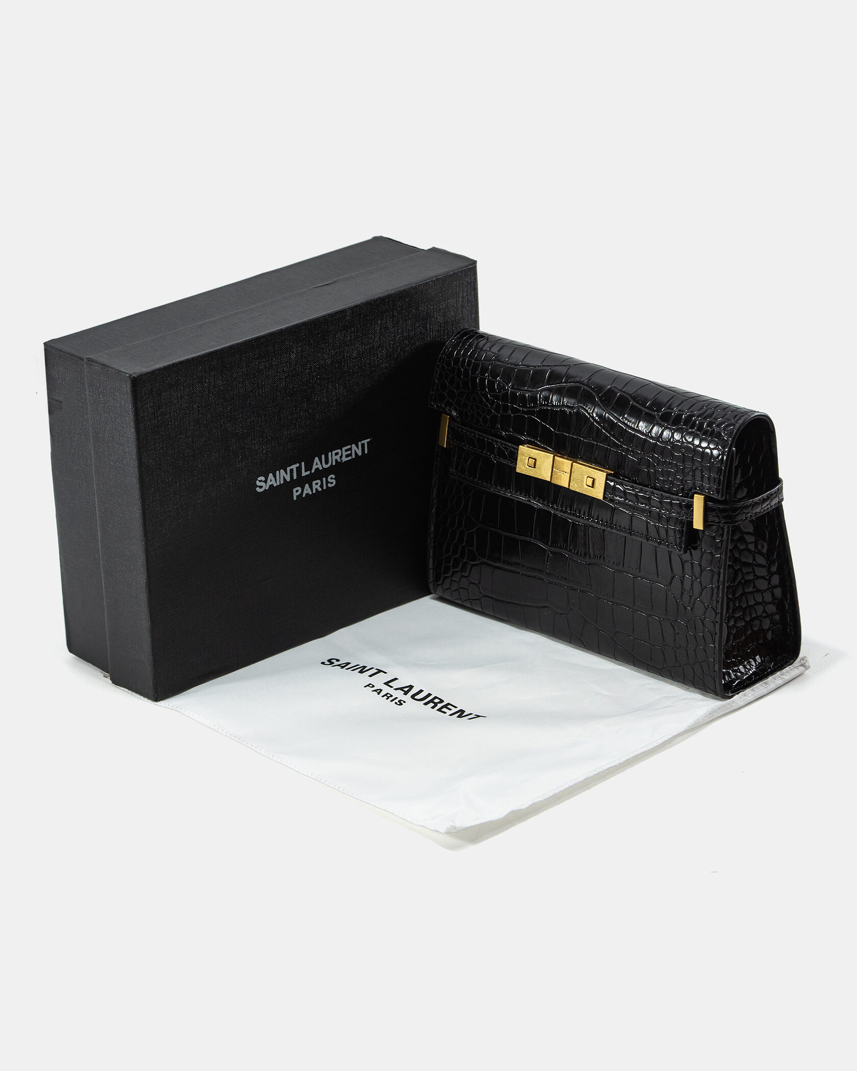 Saint Laurent Manhattan Leather Shoulder Bag Black Snake Skin - 2