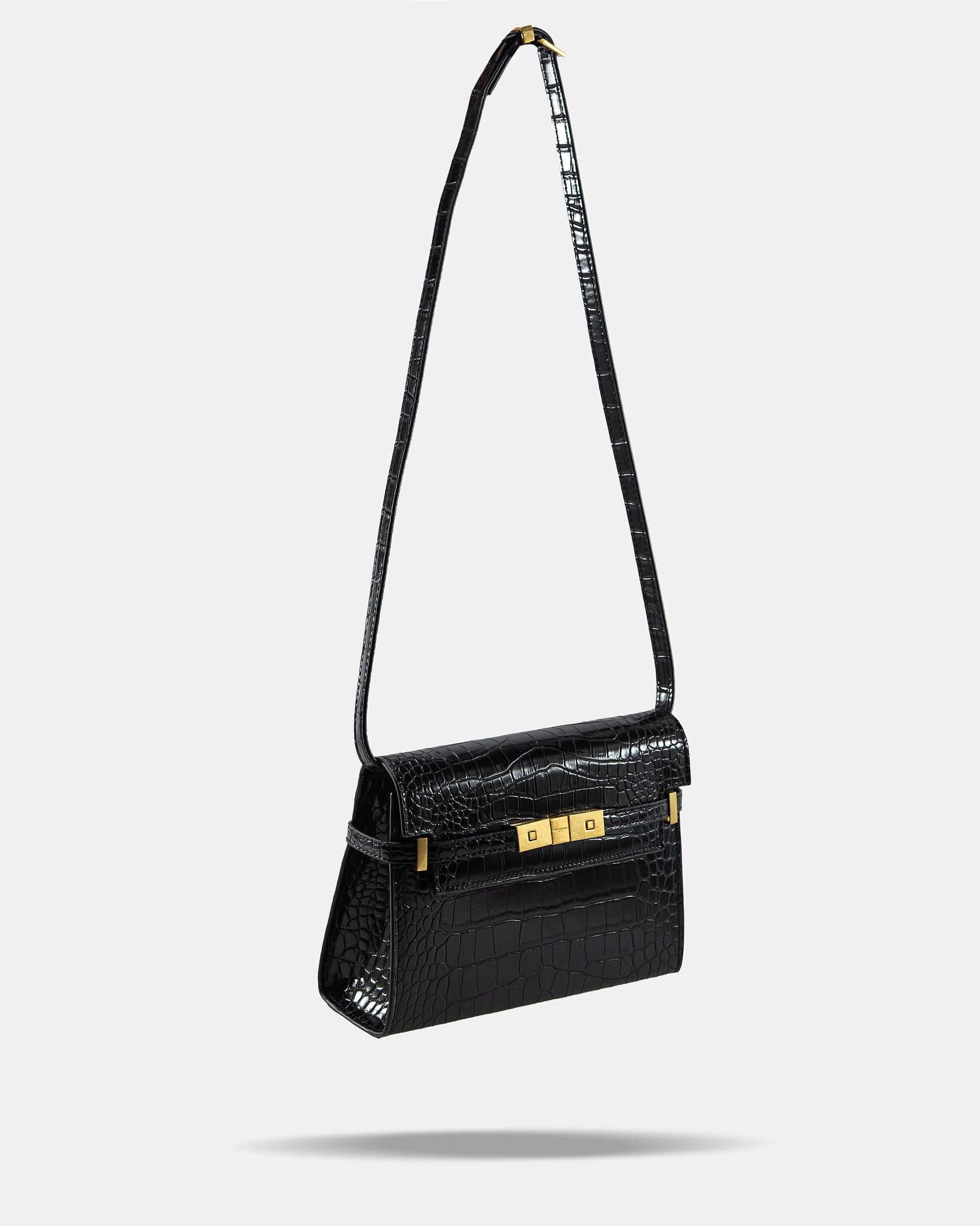 Saint Laurent Manhattan Leather Shoulder Bag Black Snake Skin - 6