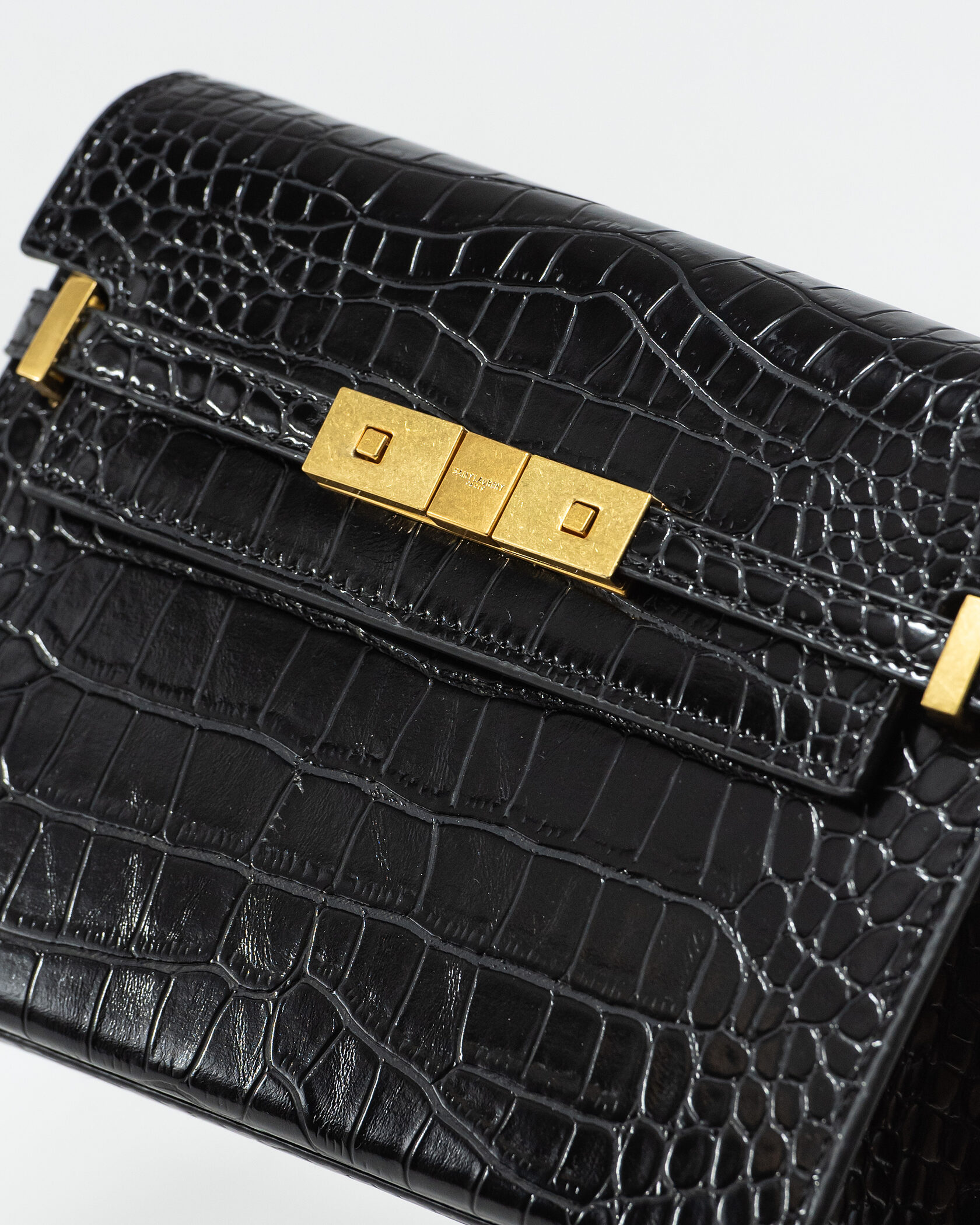 Saint Laurent Manhattan Leather Shoulder Bag Black Snake Skin - 7