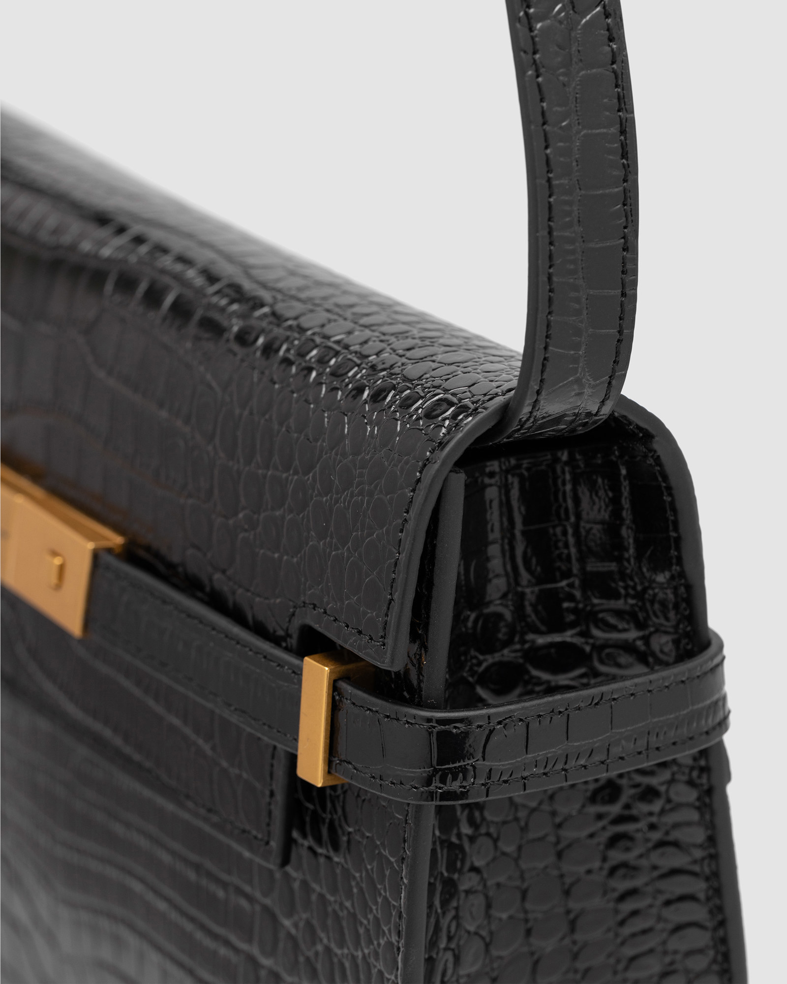 Saint Laurent Manhattan Medium Leather Shoulder Bag Black Croco - 4