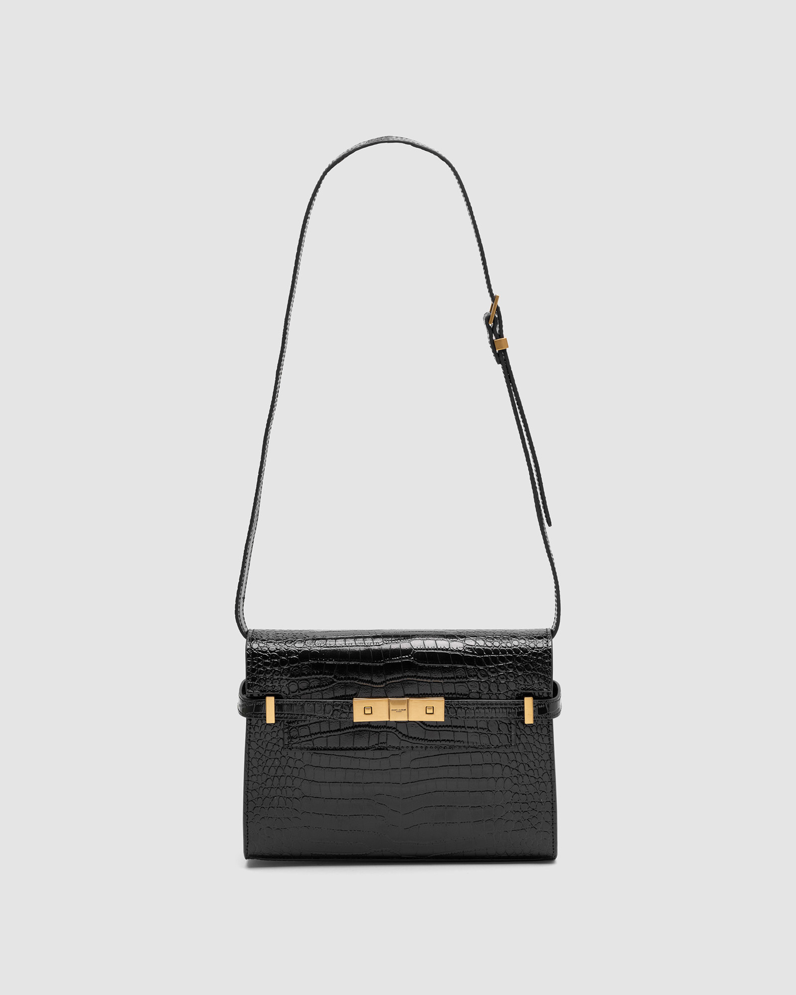 Saint Laurent Manhattan Medium Leather Shoulder Bag Black Croco - 2