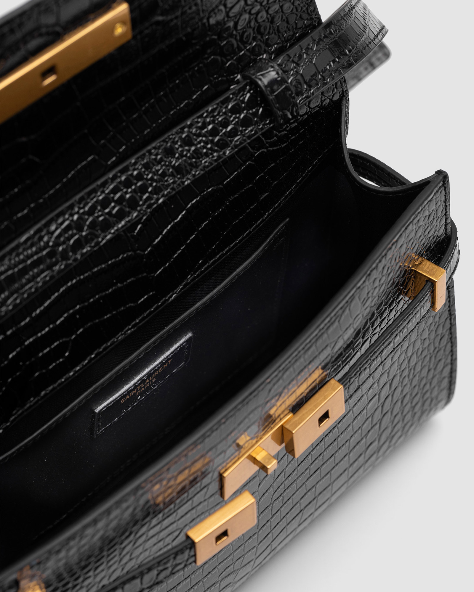 Saint Laurent Manhattan Medium Leather Shoulder Bag Black Croco - 5