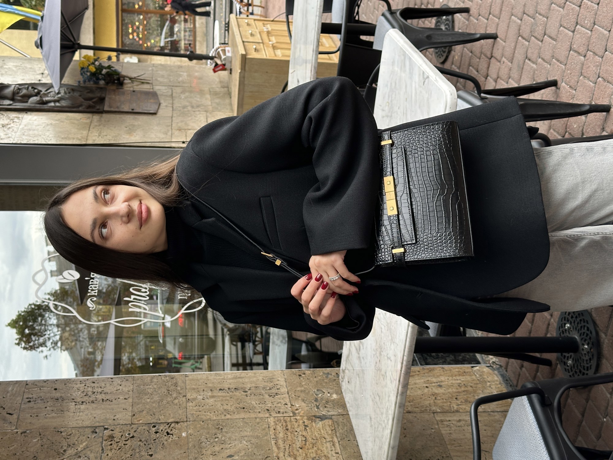 Saint Laurent Manhattan Medium Leather Shoulder Bag Black Croco - 7