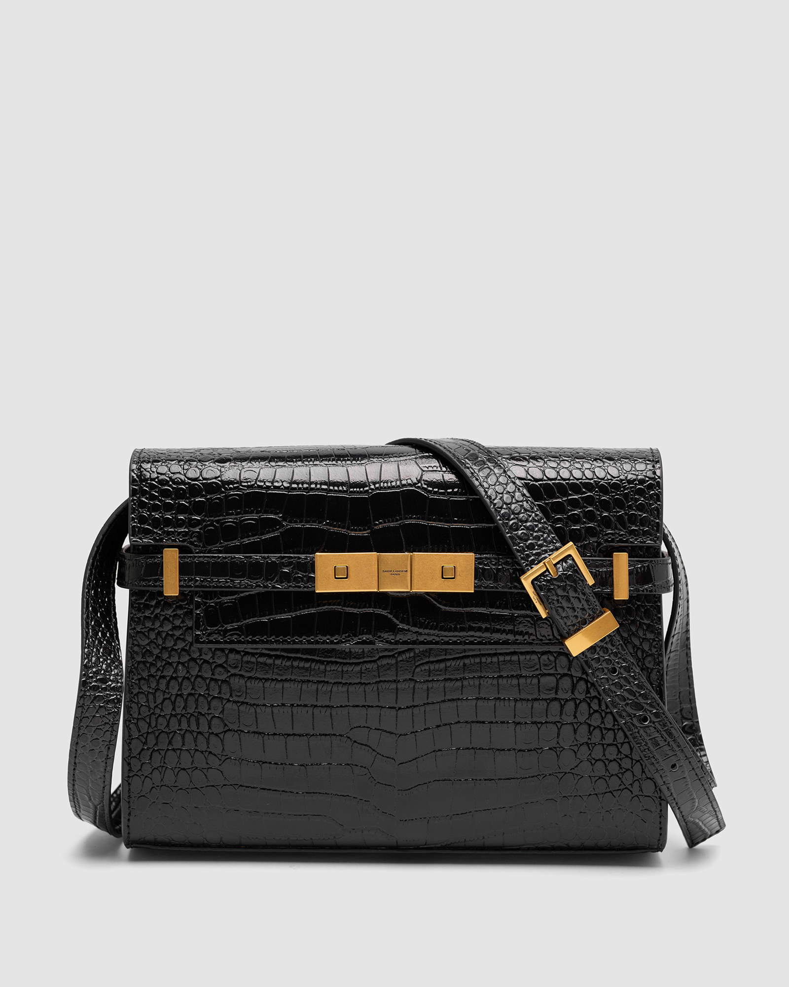 Saint Laurent Manhattan Medium Leather Shoulder Bag Black Croco