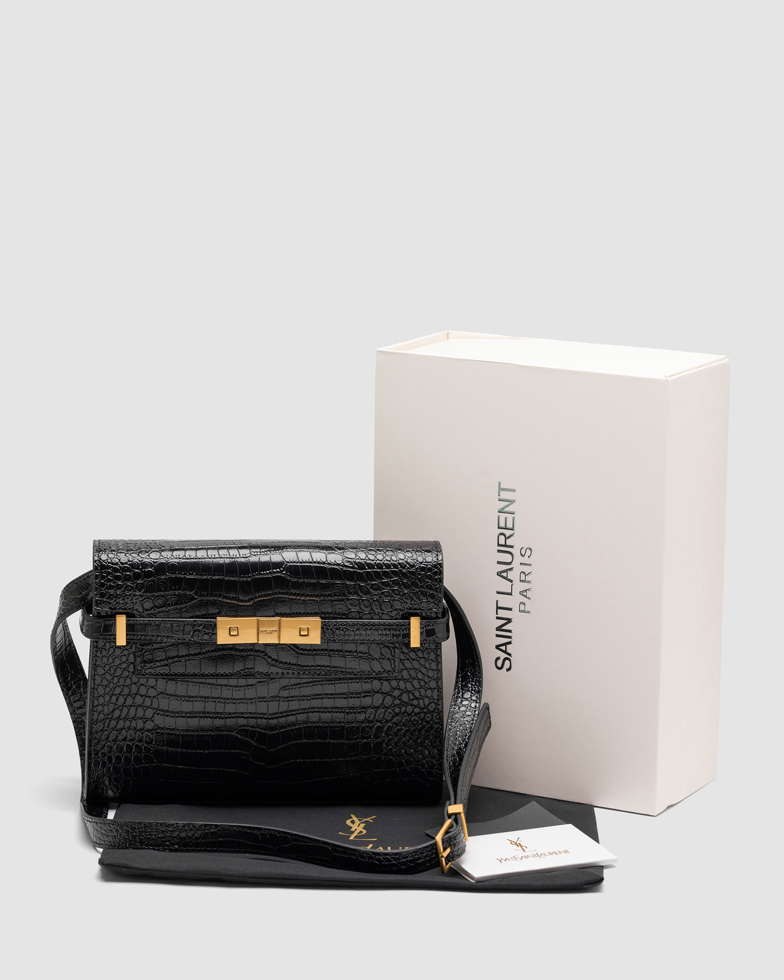 Saint Laurent Manhattan Medium Leather Shoulder Bag Black Croco - 6