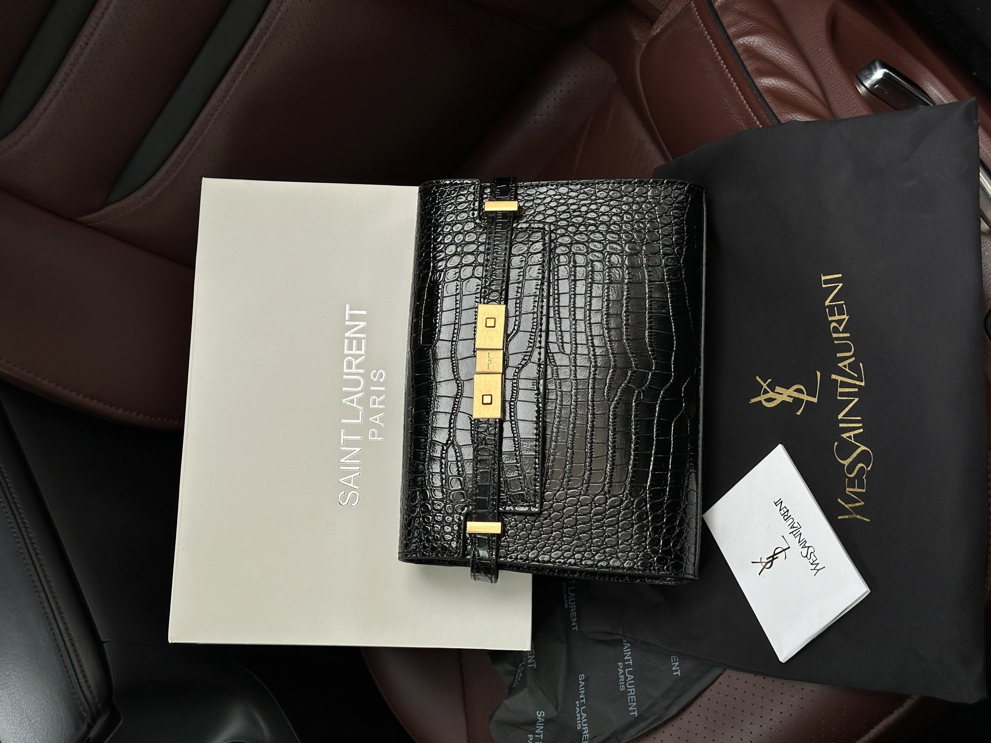 Saint Laurent Manhattan Medium Leather Shoulder Bag Black Croco - 10