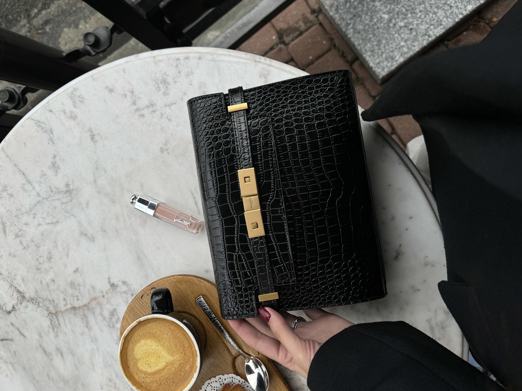 Saint Laurent Manhattan Medium Leather Shoulder Bag Black Croco - 12