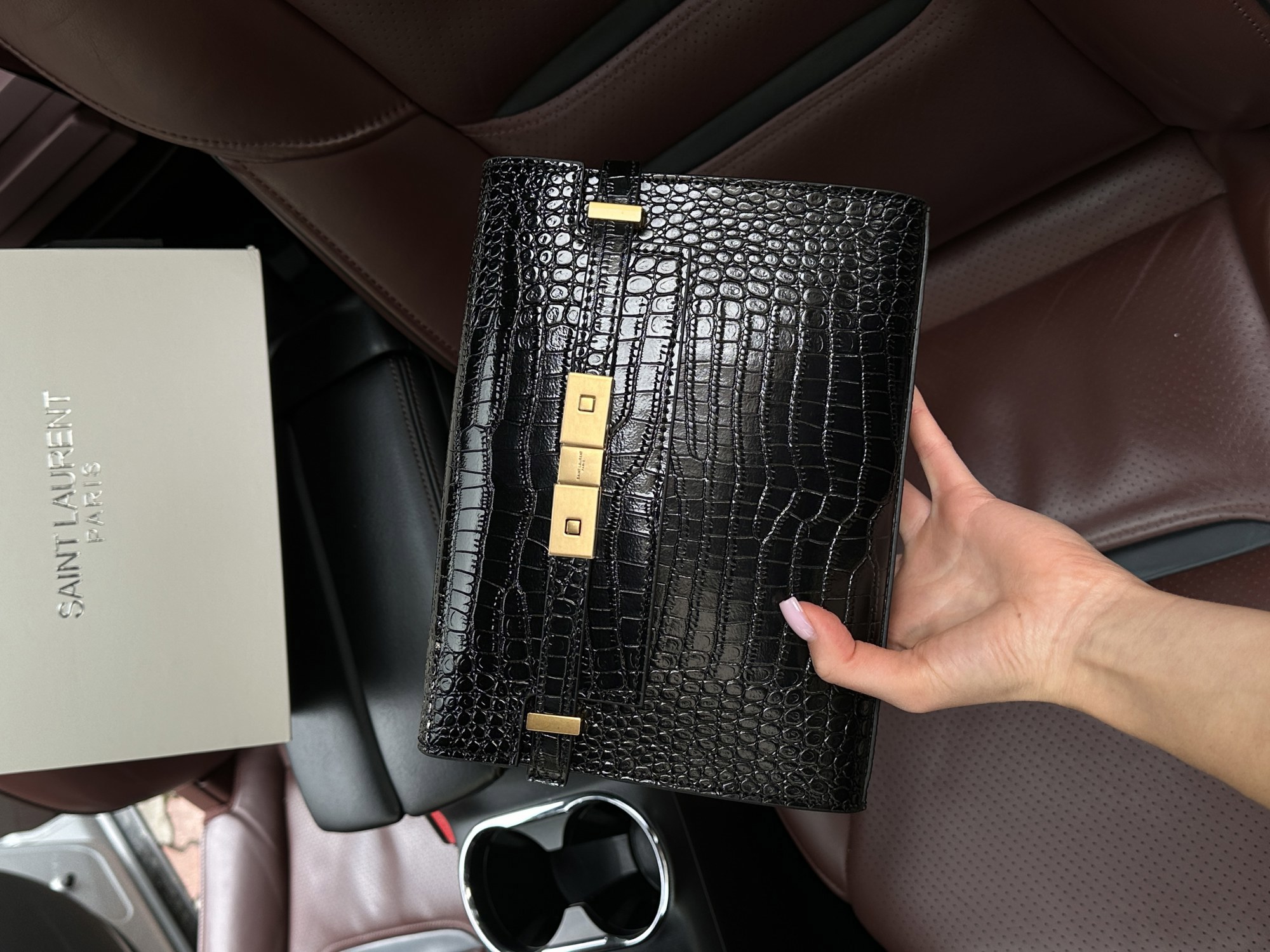 Saint Laurent Manhattan Medium Leather Shoulder Bag Black Croco - 11