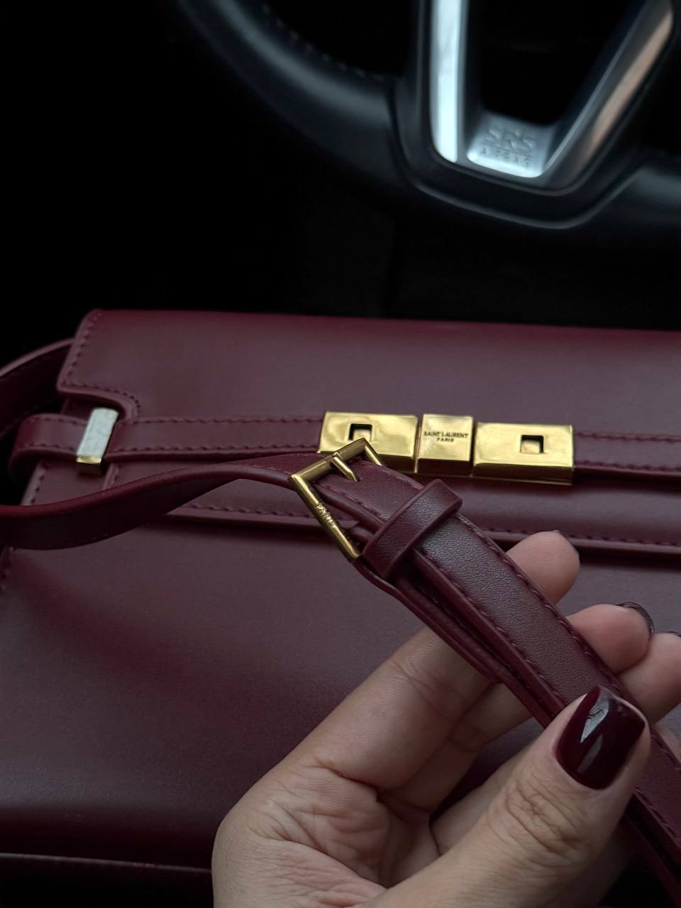 Saint Laurent Manhattan Medium Leather Shoulder Bag Burgundy - 11