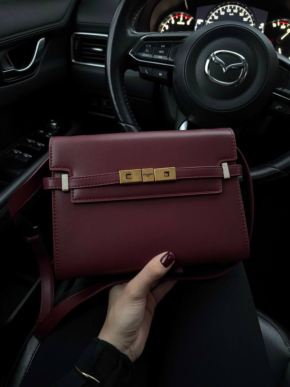 Saint Laurent Manhattan Medium Leather Shoulder Bag Burgundy - 3