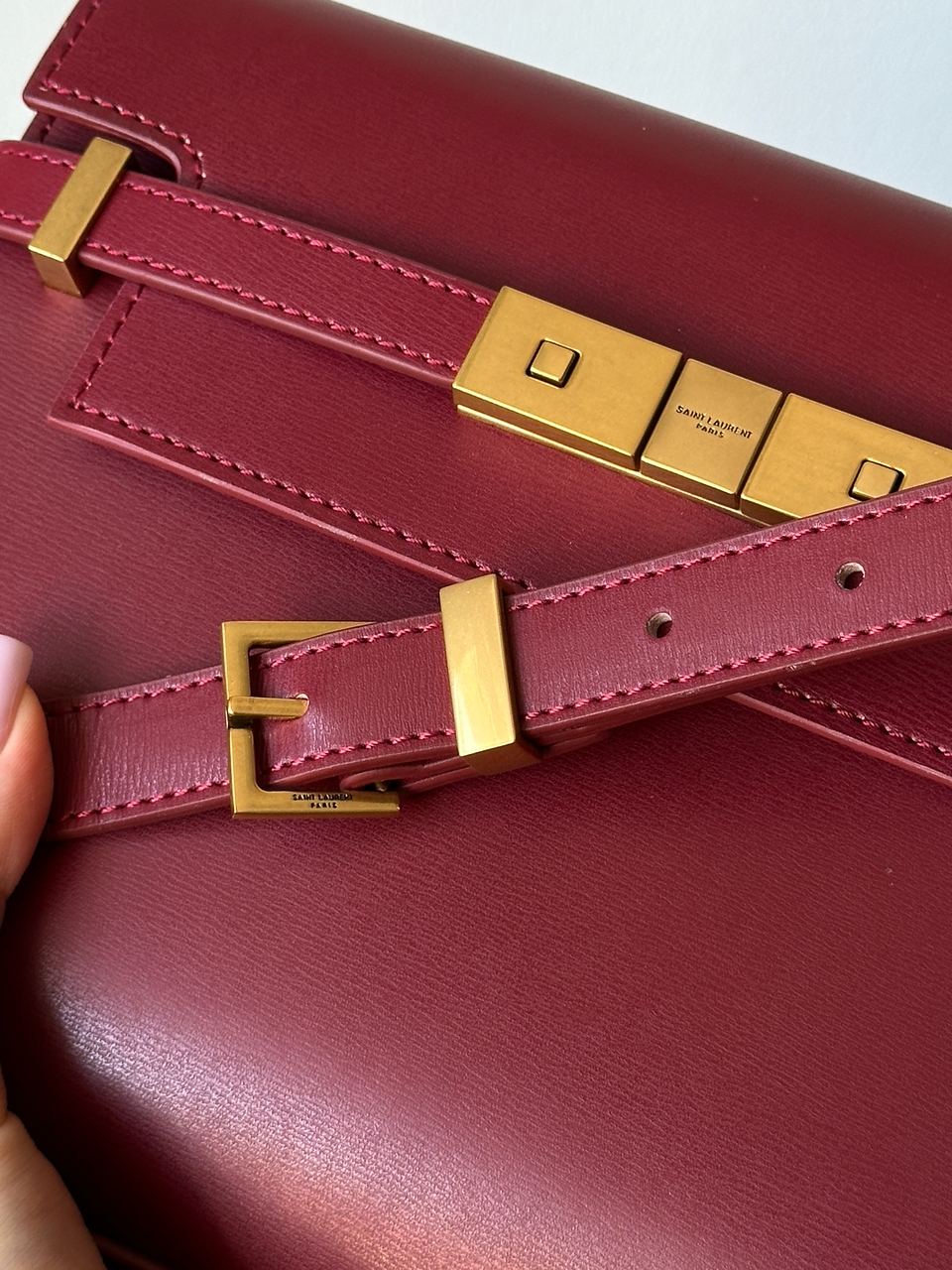 Saint Laurent Manhattan Medium Leather Shoulder Bag Burgundy - 11