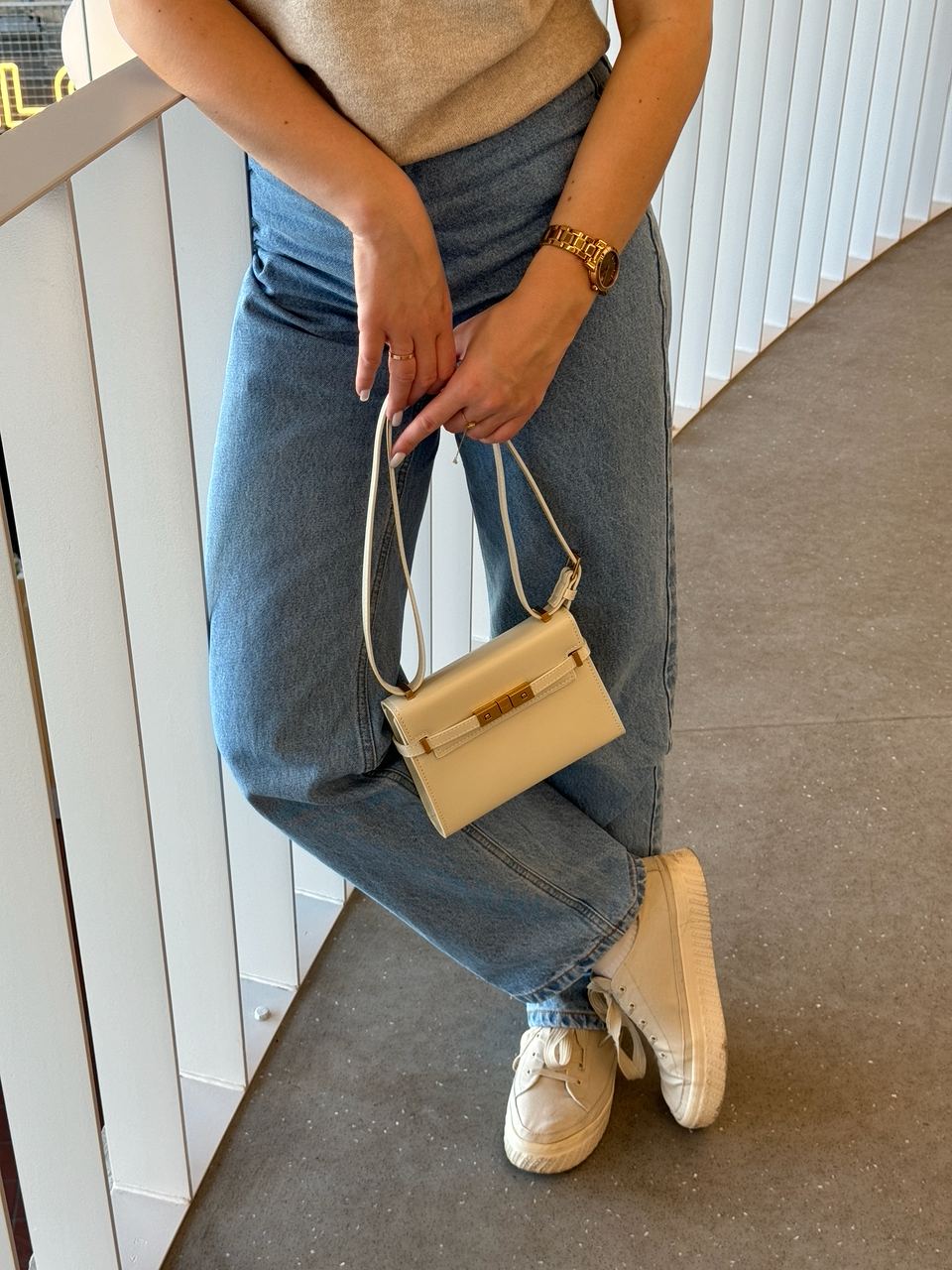 Saint Laurent Manhattan Mini Leather Shoulder Bag Cream - 13