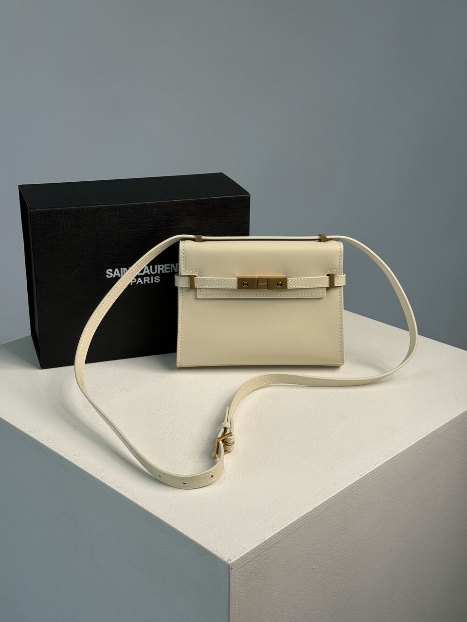 Saint Laurent Manhattan Mini Leather Shoulder Bag Cream - 5