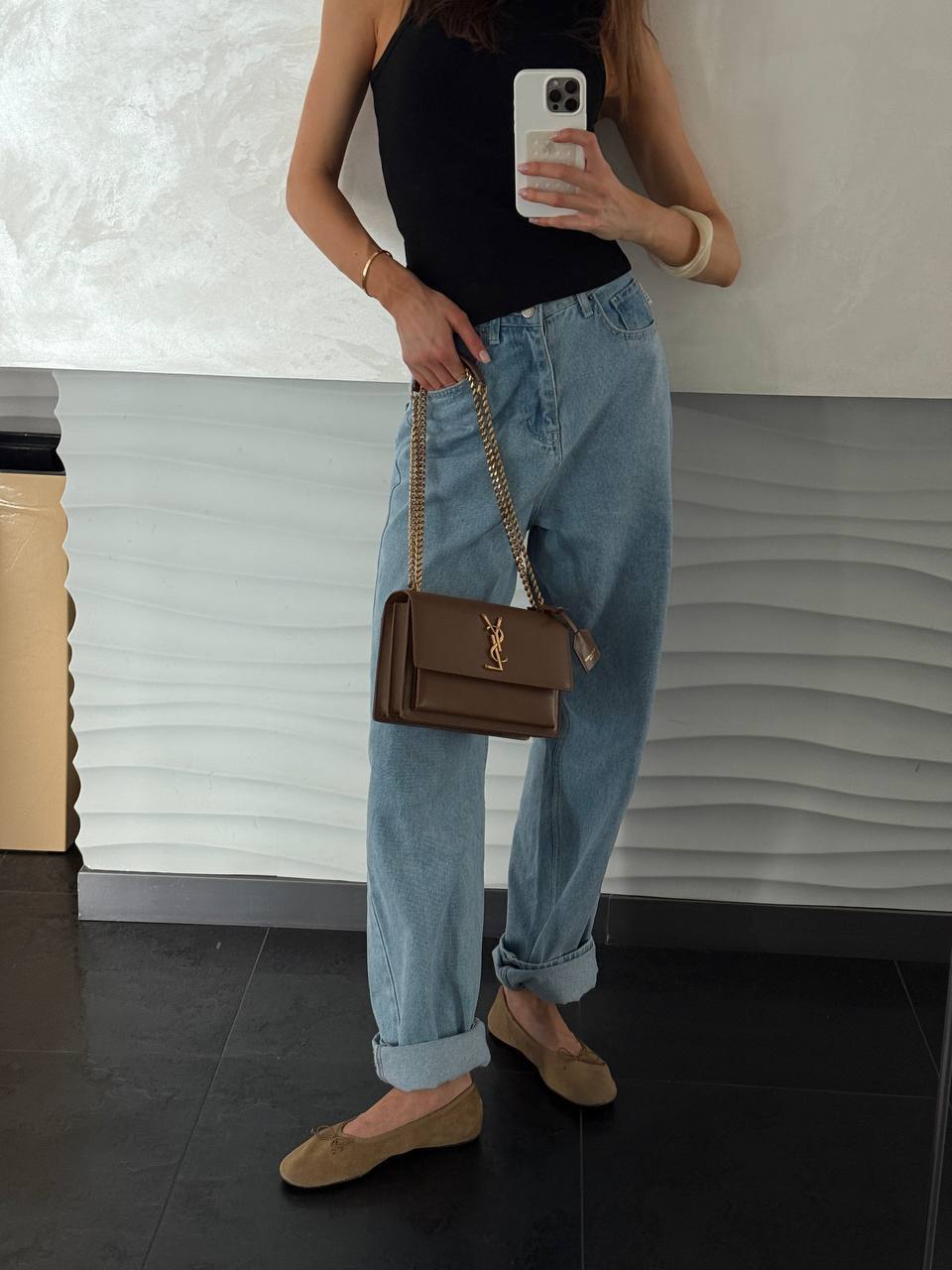 Saint Laurent Medium Sunset in Smooth Leather Brown/Gold - 2