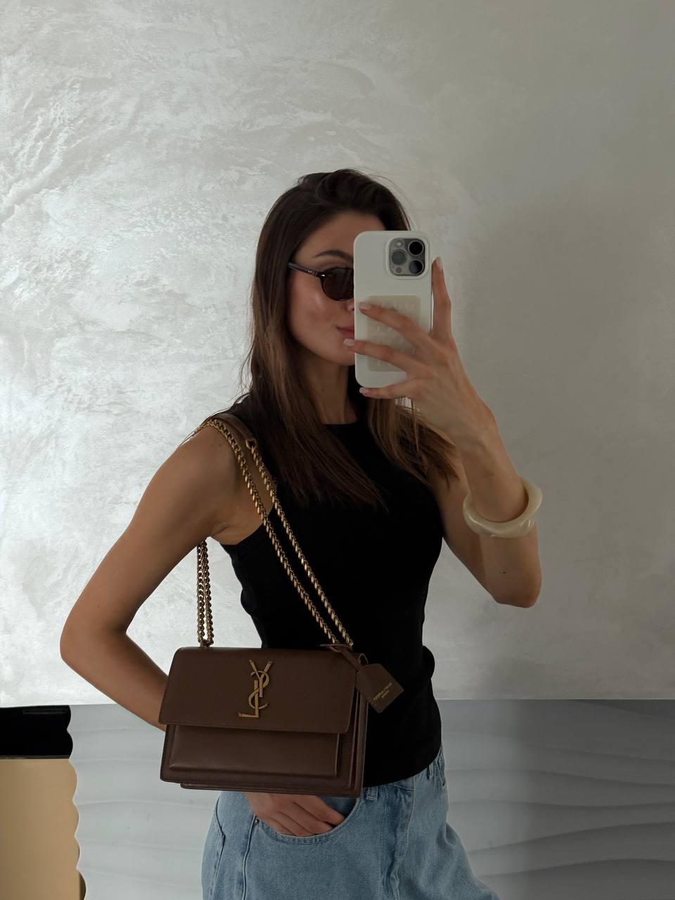 Saint Laurent Medium Sunset in Smooth Leather Brown/Gold - 3