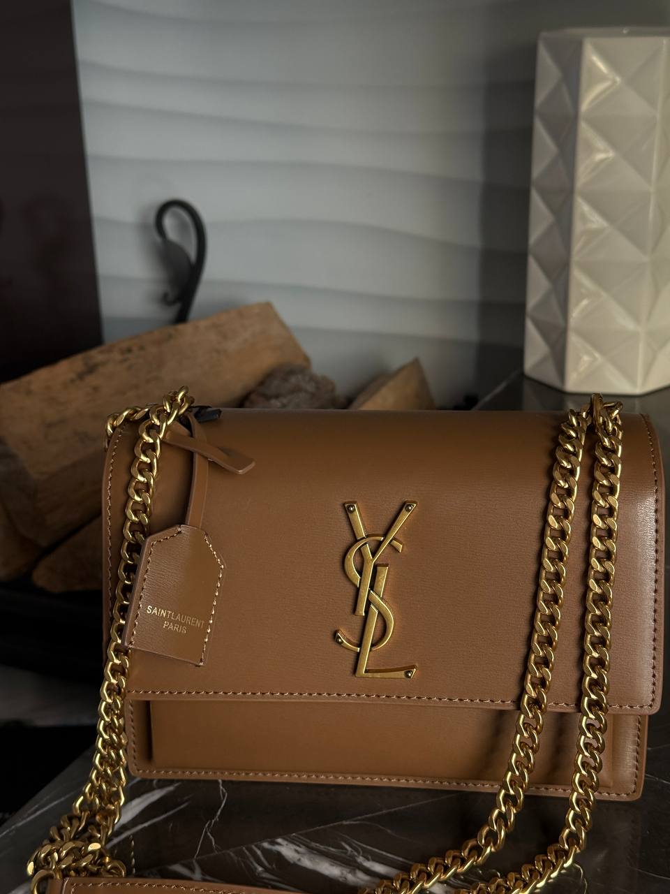 Saint Laurent Medium Sunset in Smooth Leather Brown/Gold - 5