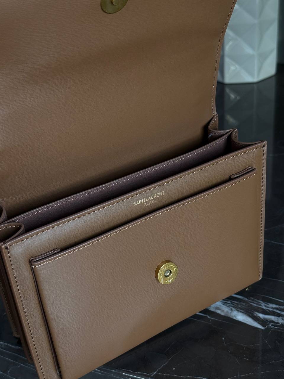 Saint Laurent Medium Sunset in Smooth Leather Brown/Gold - 7