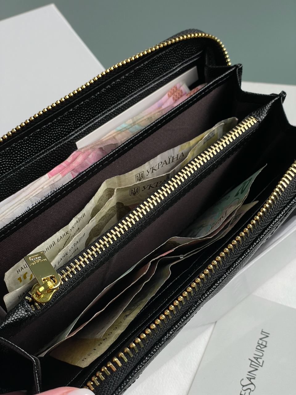 Saint Laurent Plain Leather Long Wallet Black/Gold - 16