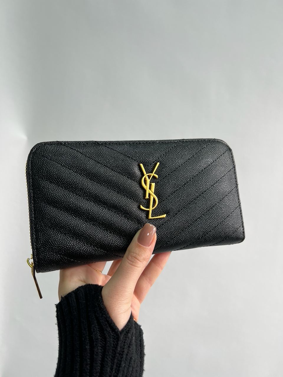 Saint Laurent Plain Leather Long Wallet Black/Gold - 7